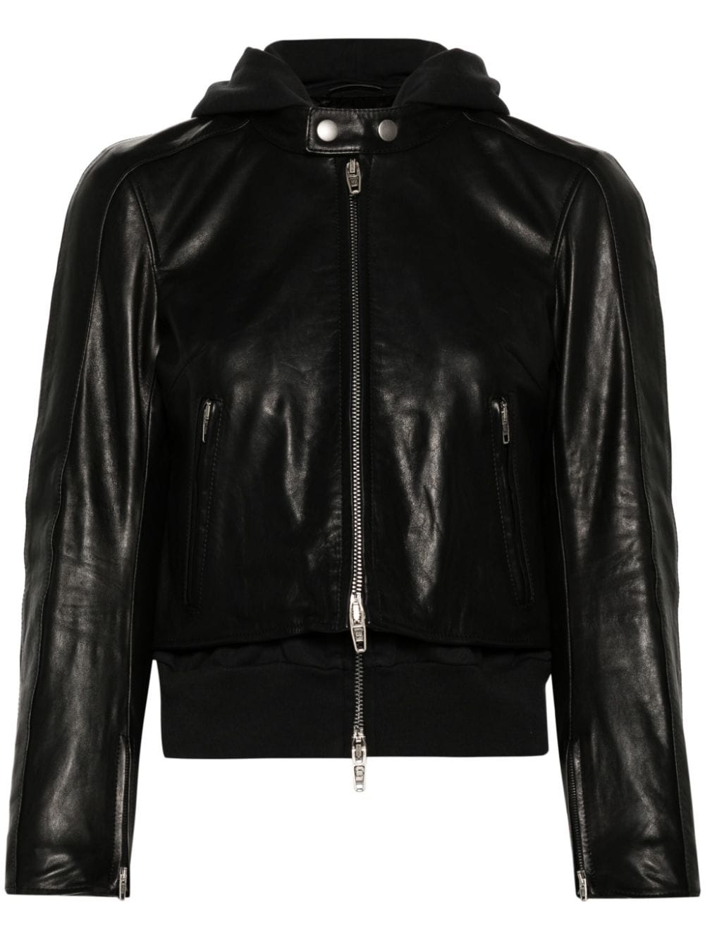 layered-detail leather jacket - 1