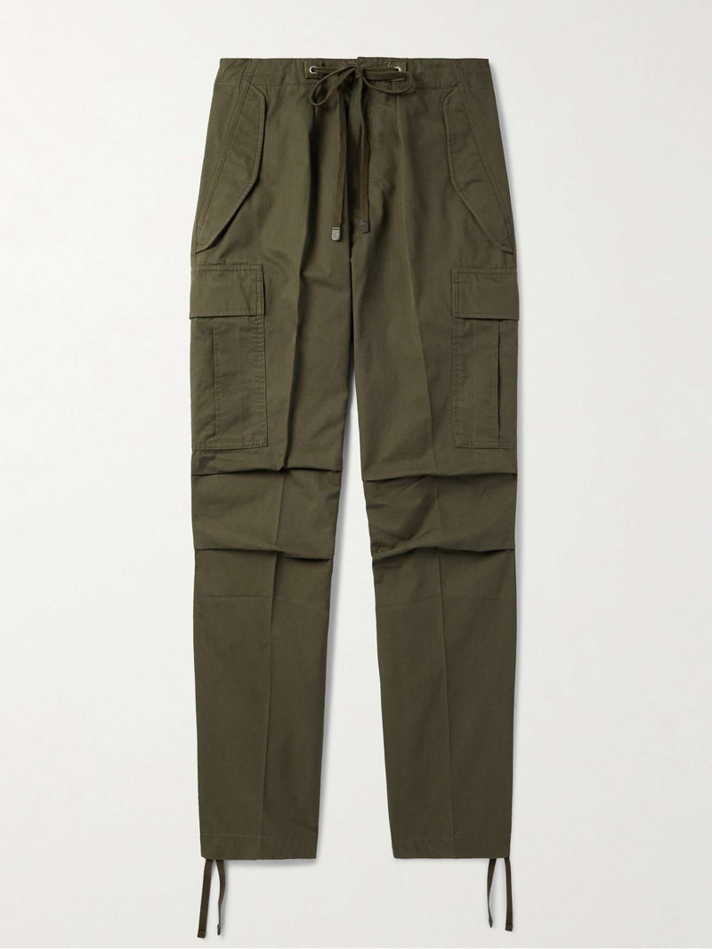 Straight-Leg Pleated Cotton-Twill Drawstring Cargo Trousers 1