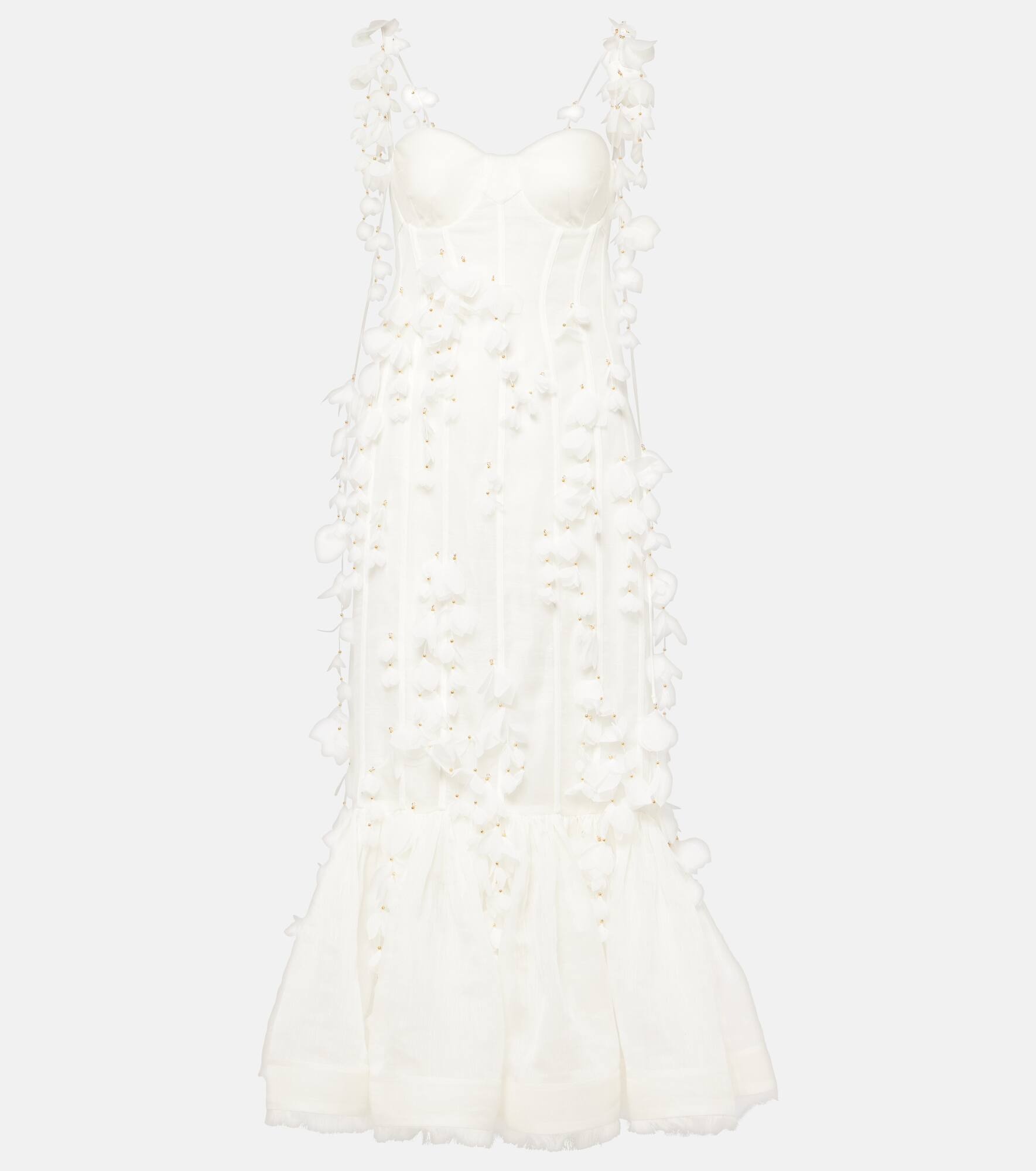 Embroidered floral linen and silk midi dress - 1