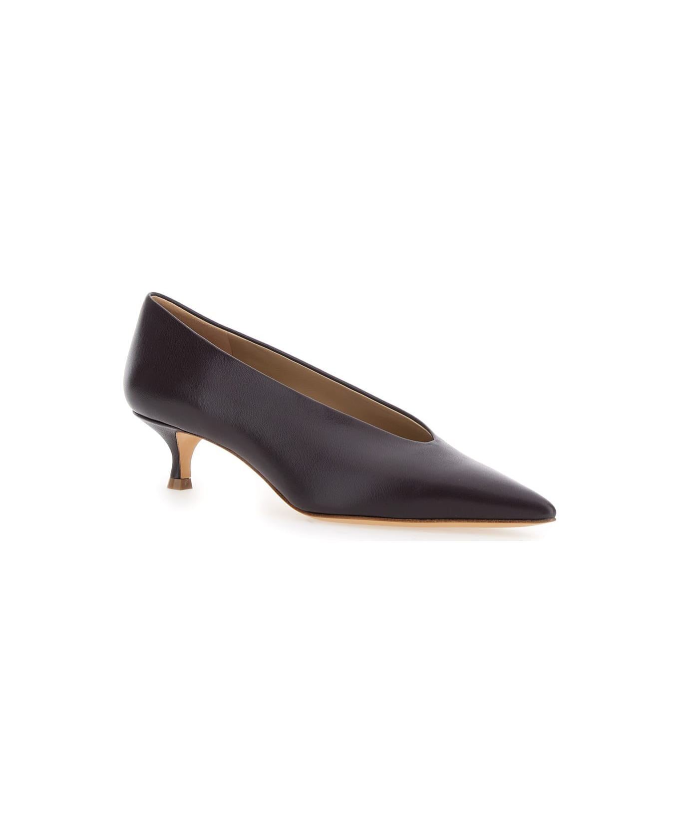Violet Pumps With Pointed Toe And Low Heel In Leather Woman - 2