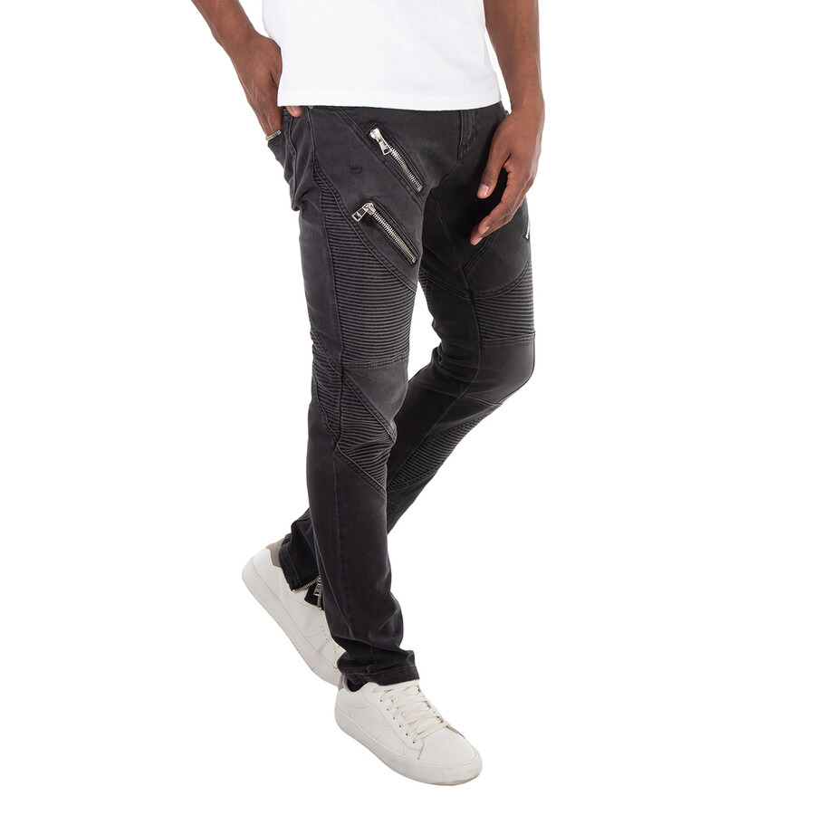 Balmain Faded Denim Biker Jeans - 2