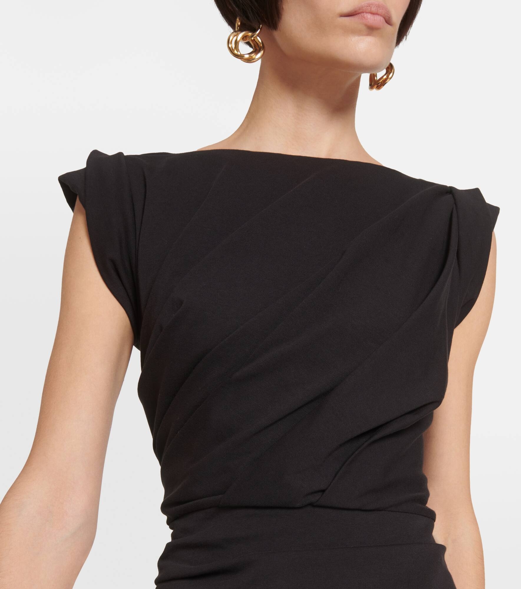 Draped cotton jersey midi dress - 4