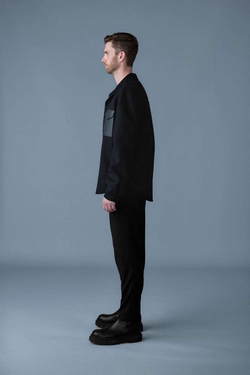 EMMANUEL Double-face wool overshirt with leather patch pocket 3