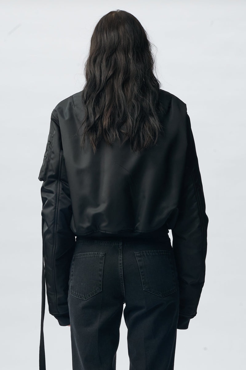 Lea Dropped Shoulder Cropped Bomber With Holy Embroidery