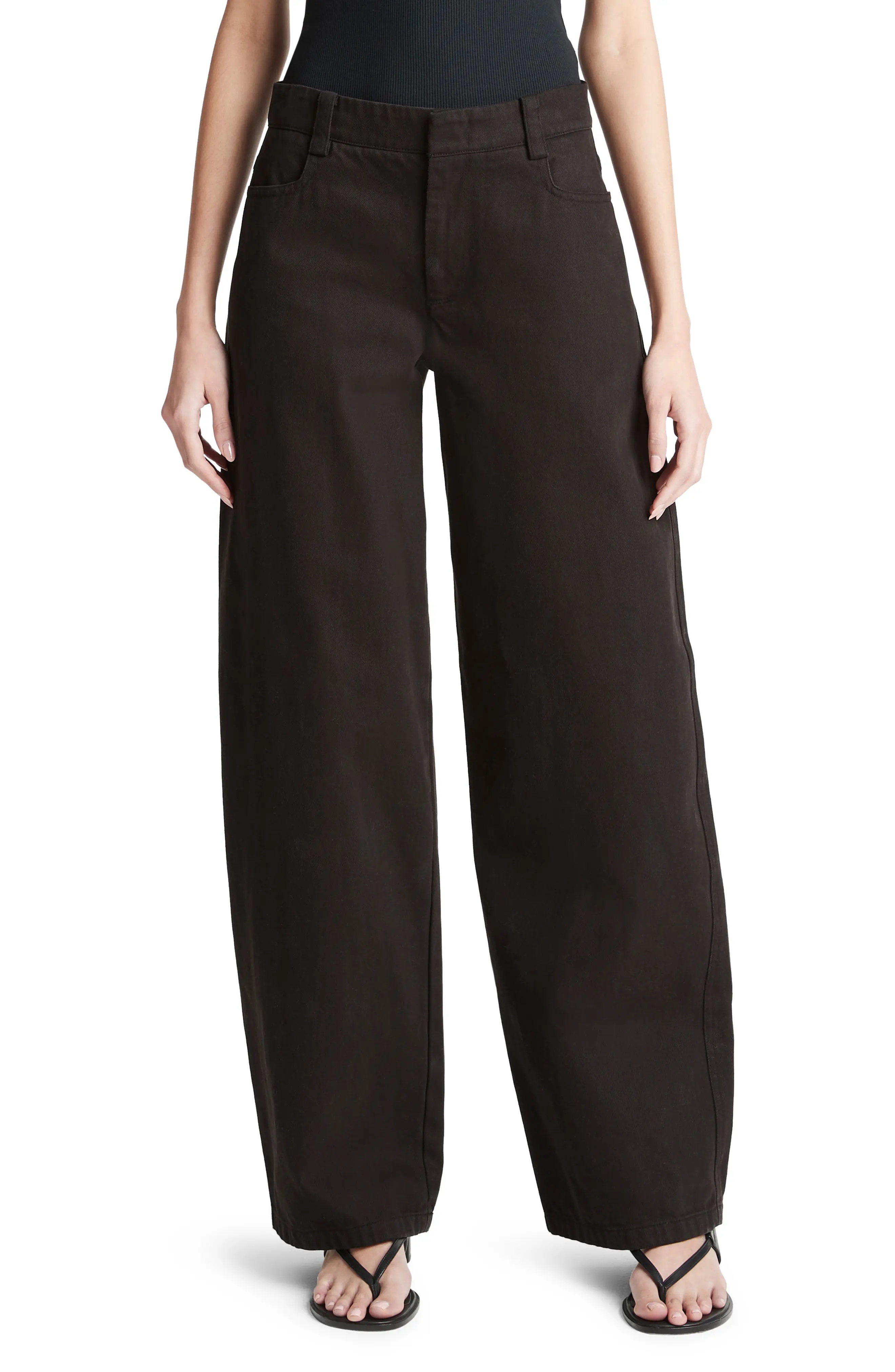 Washed Cotton Twill Wide Leg Pants - 1