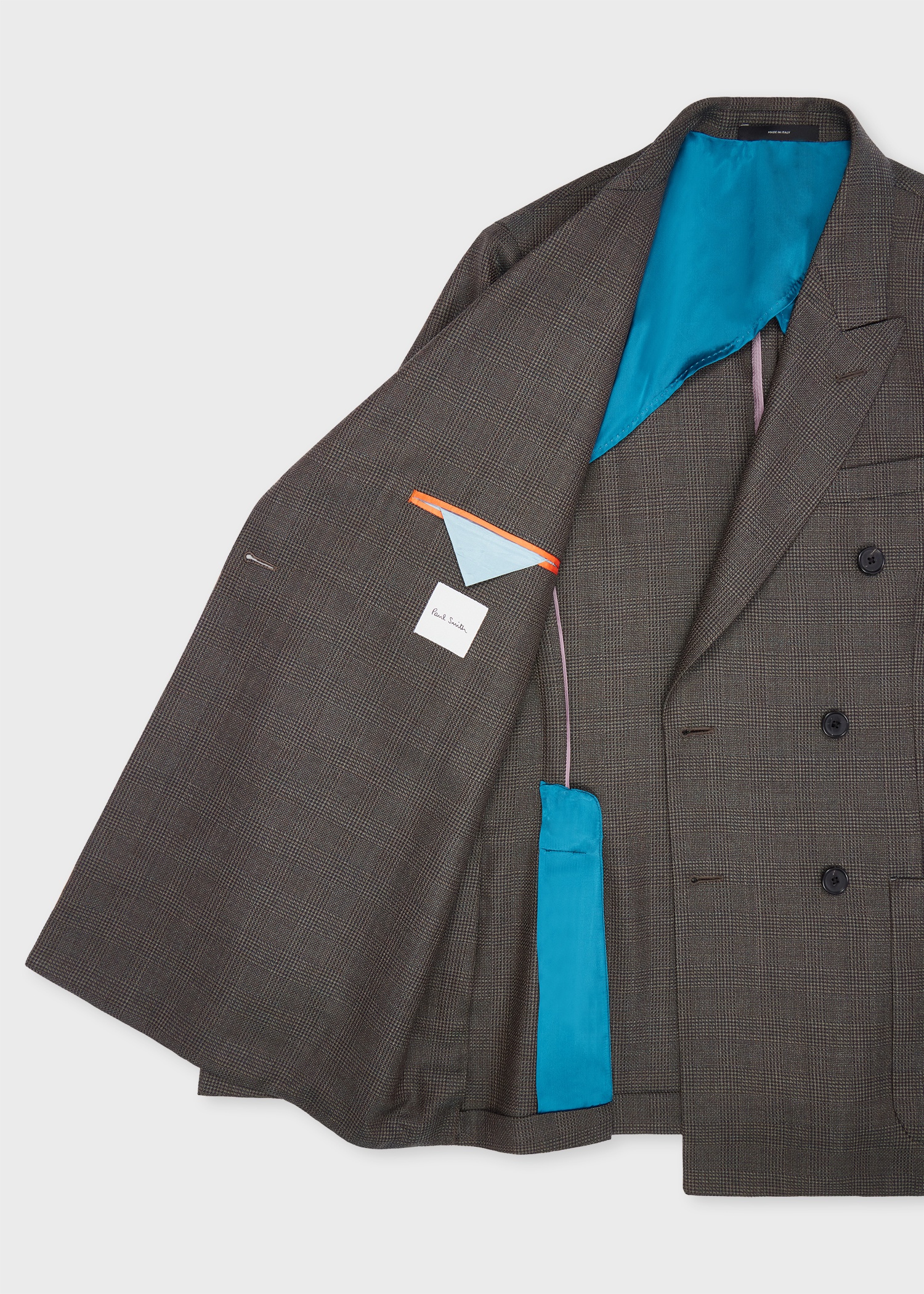 Tailored-Fit Brown Double-Breasted Melange Check Wool Blazer - 4