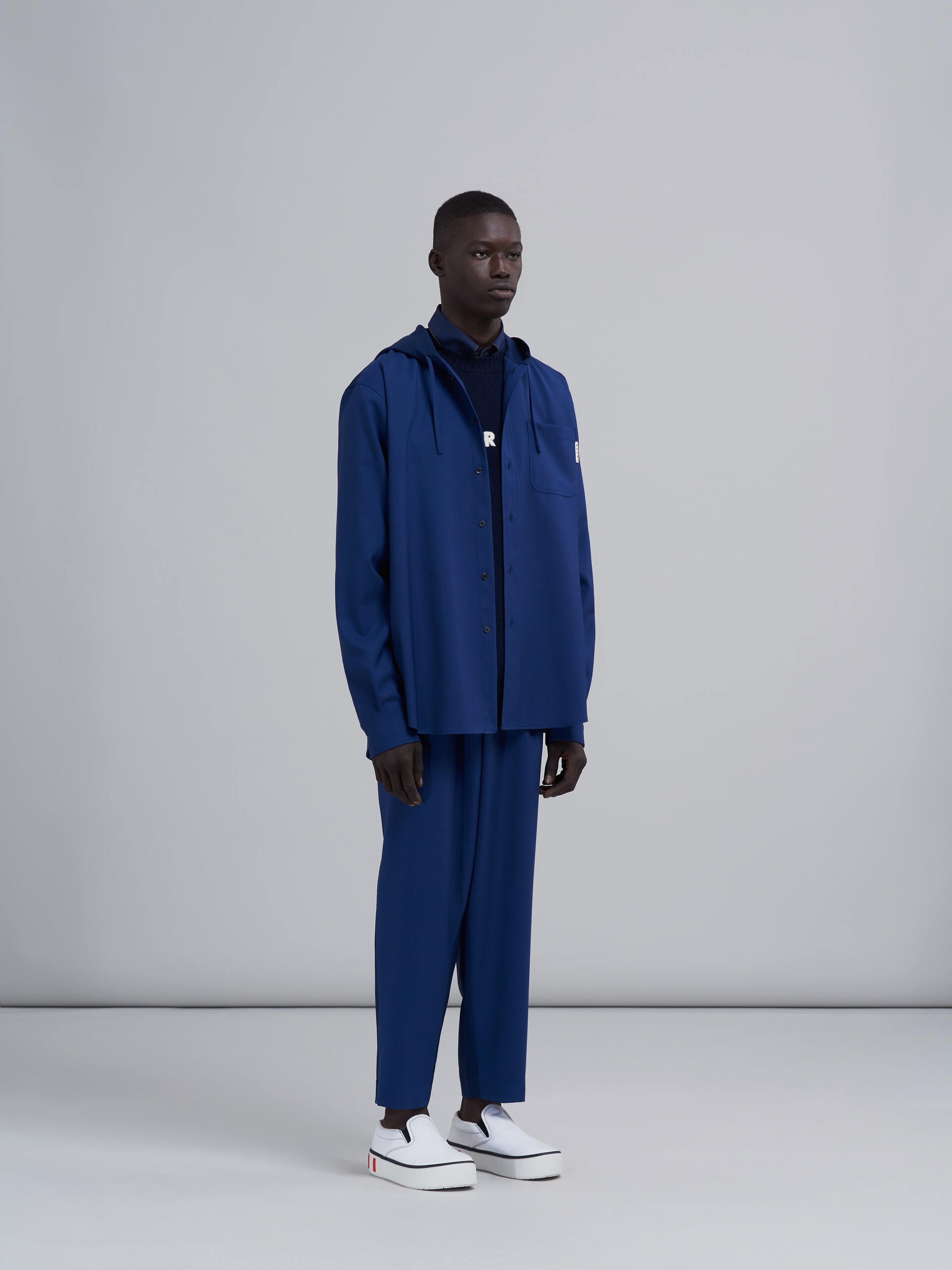 BLUE COLOURBLOCK TROPICAL WOOL TROUSERS - 5
