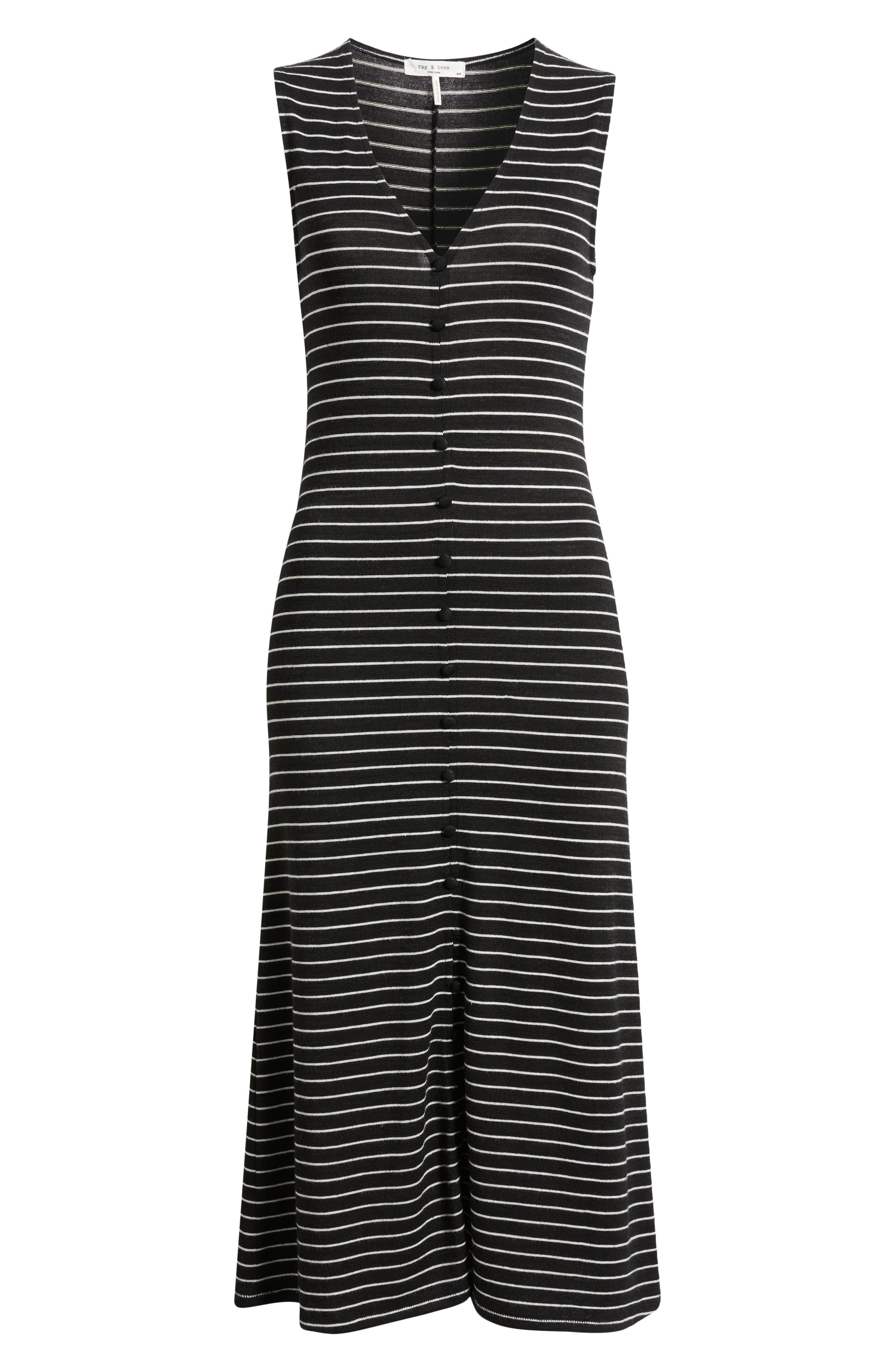 rag & bone The Knit Stripe Sleeveless A-Line Dress in Black Multi at Nordstrom - 5