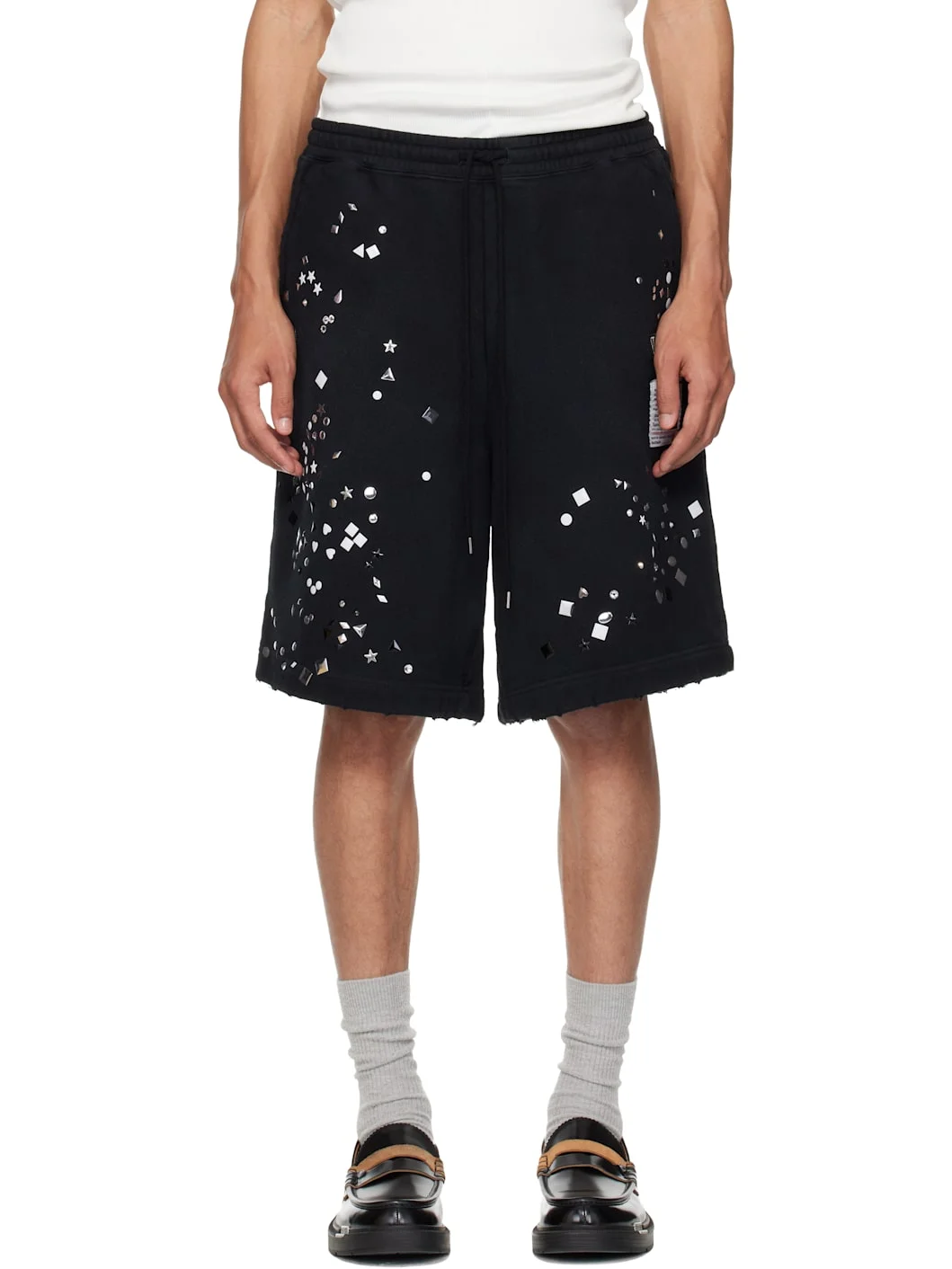 Black Embellished Sweat Shorts - 1