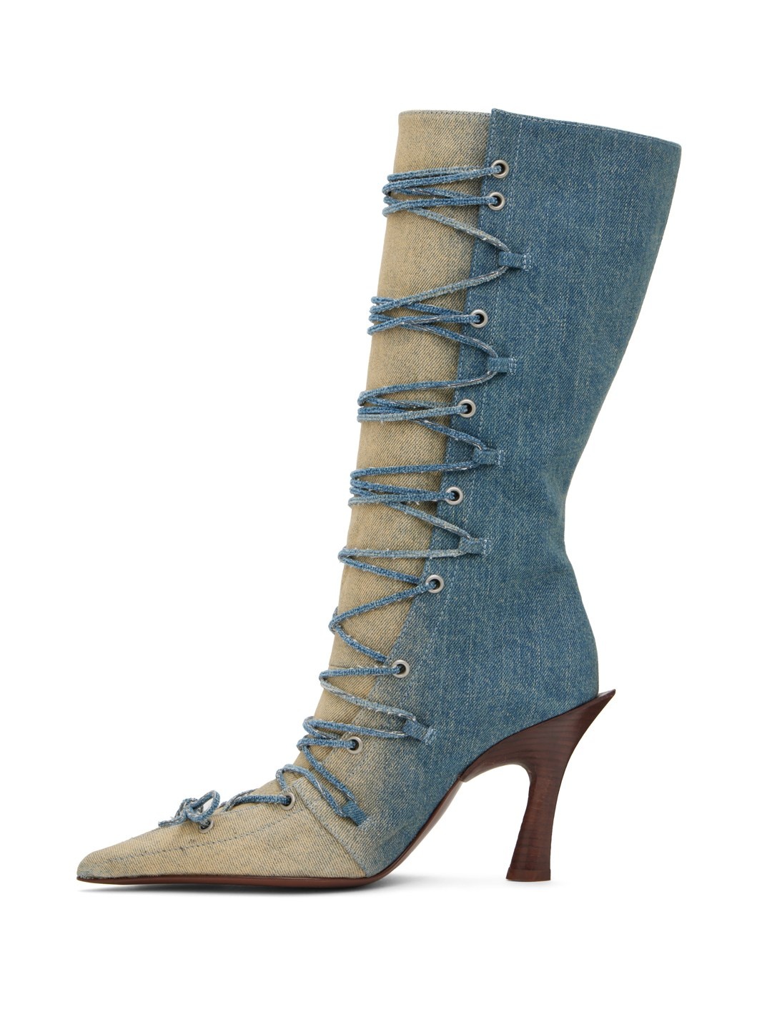 Blue Lace-Up Heel Boots - 3