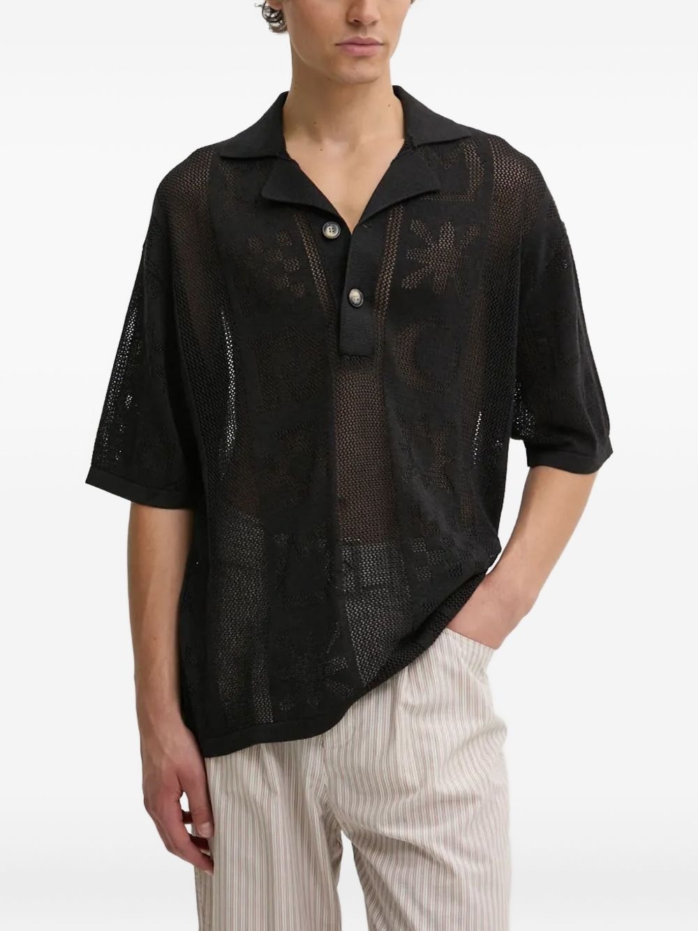 graphic-pattern mesh polo shirt - 2