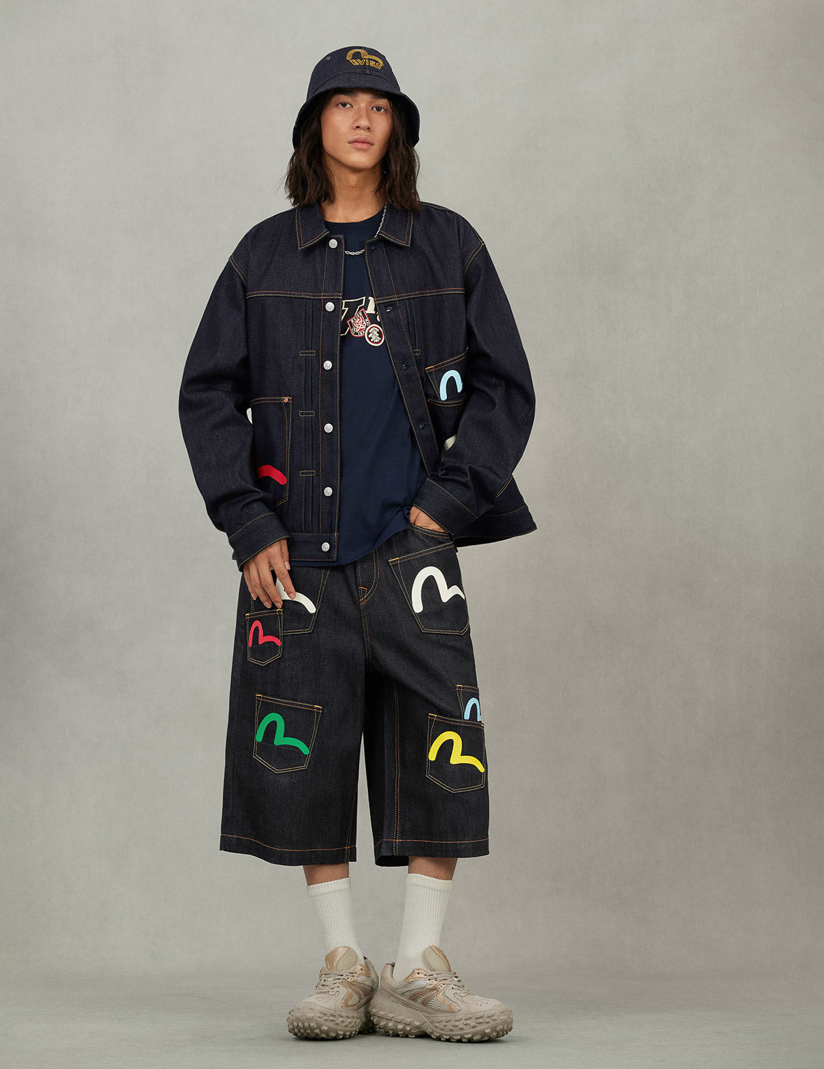 Seagull Print and Multi-Pocket Relax Fit Denim Jacket - 5