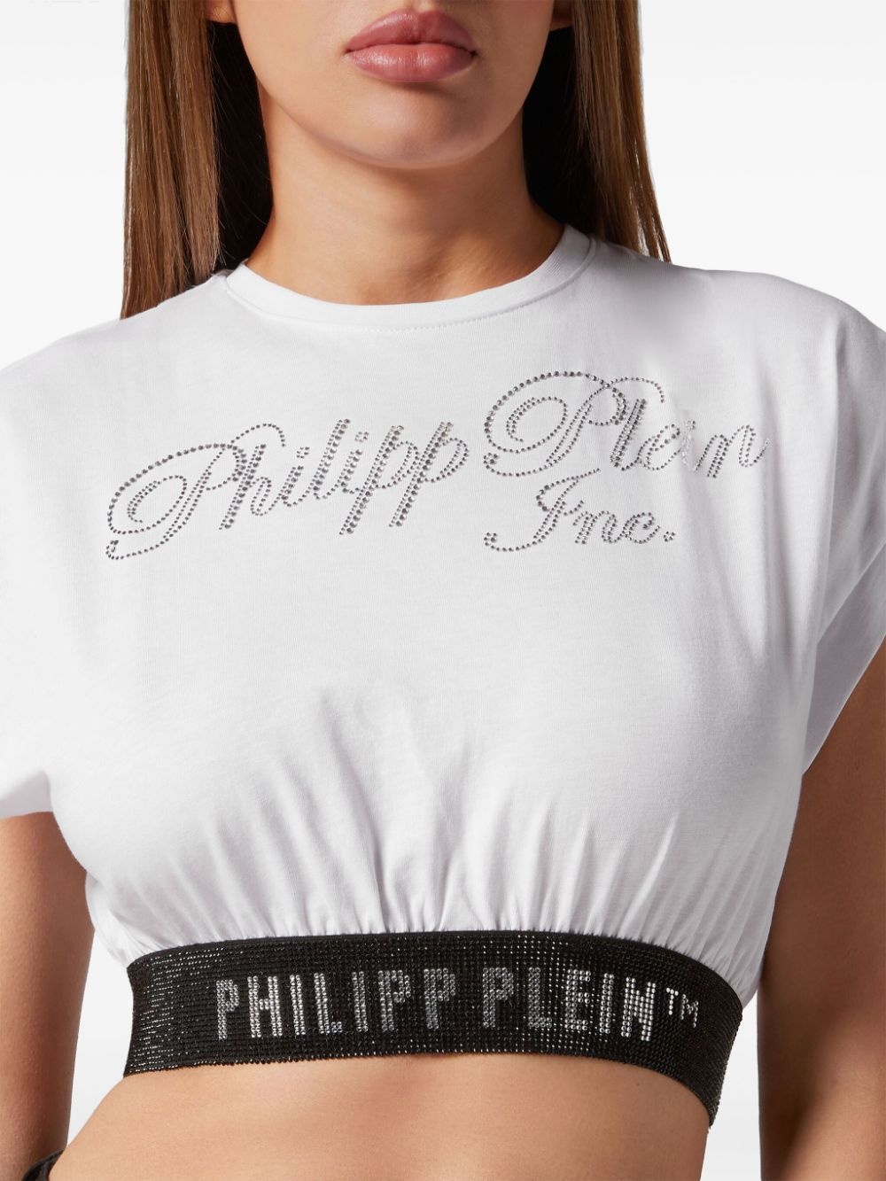 rhinestone-logo cropped T-shirt - 4