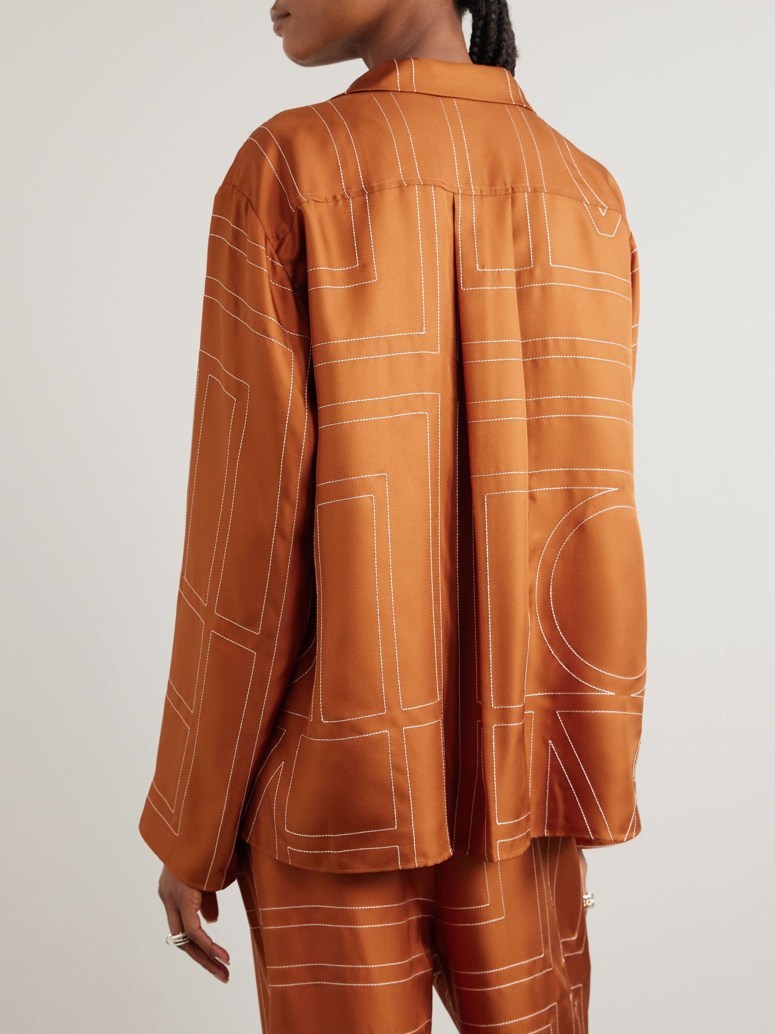 Embroidered silk-twill shirt Orange - 3