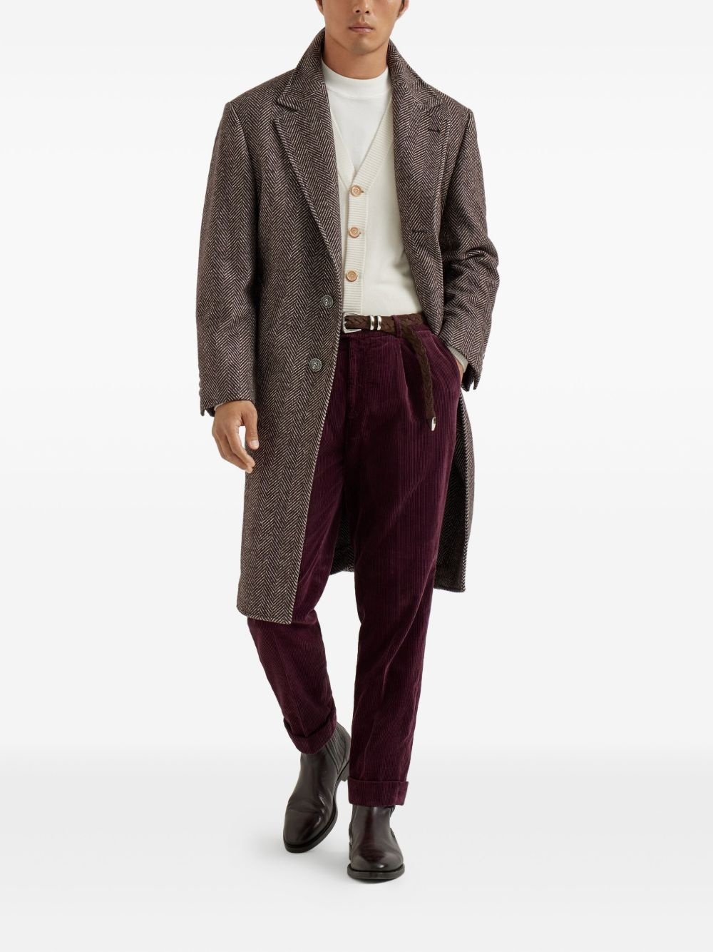 herringbone single-breasted coat - 2
