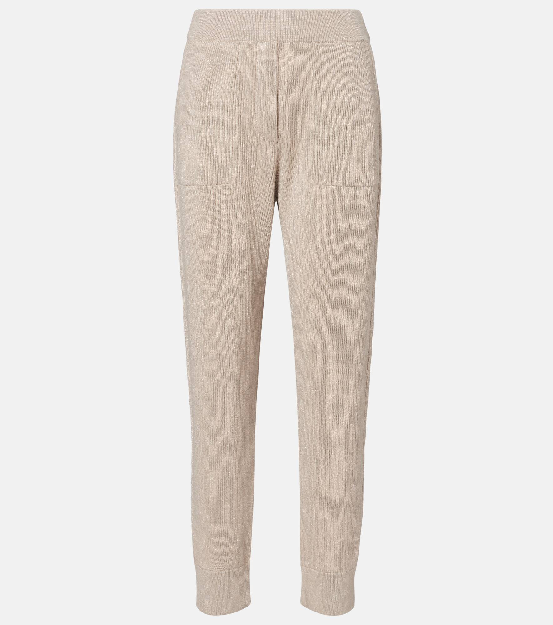 Ribbed-knit cashmere-blend tapered pants - 1