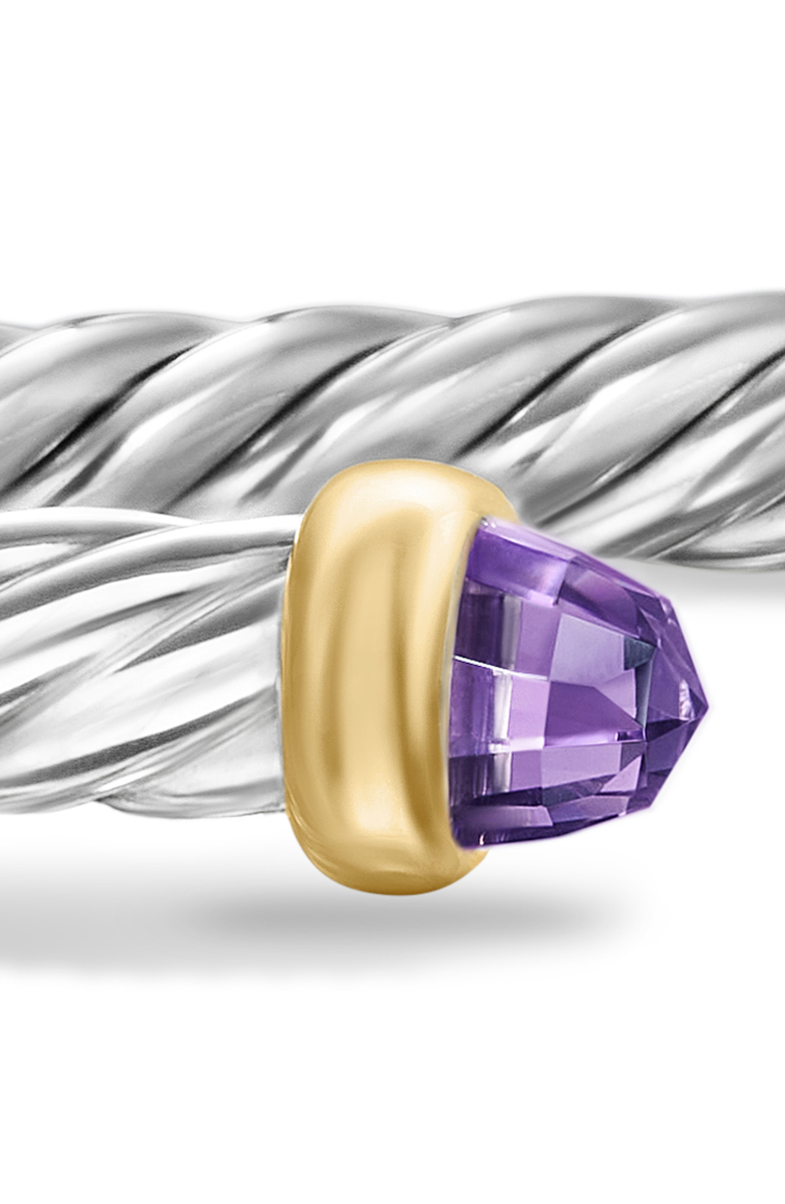 David Yurman Cable Flex Bracelet in Sterling Silver with 14K Yellow Gold, 4mm in Silver/Gold/Amethys - 4