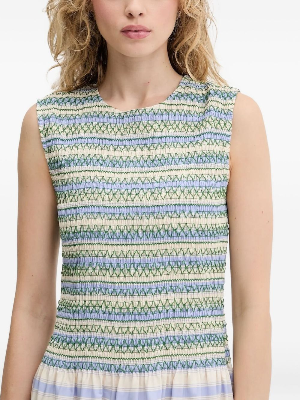 smocked striped midi dress - 4