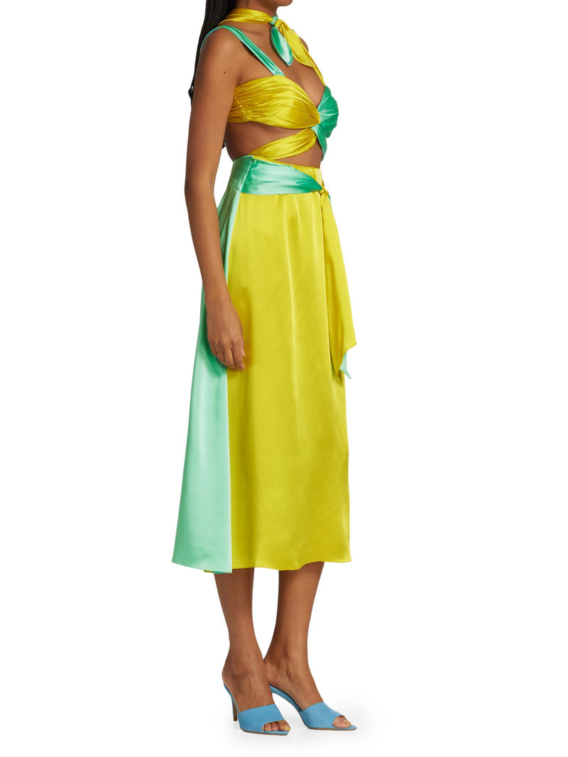 Women's Colorblocked Midi-Dress - Aqua And Lemon 4