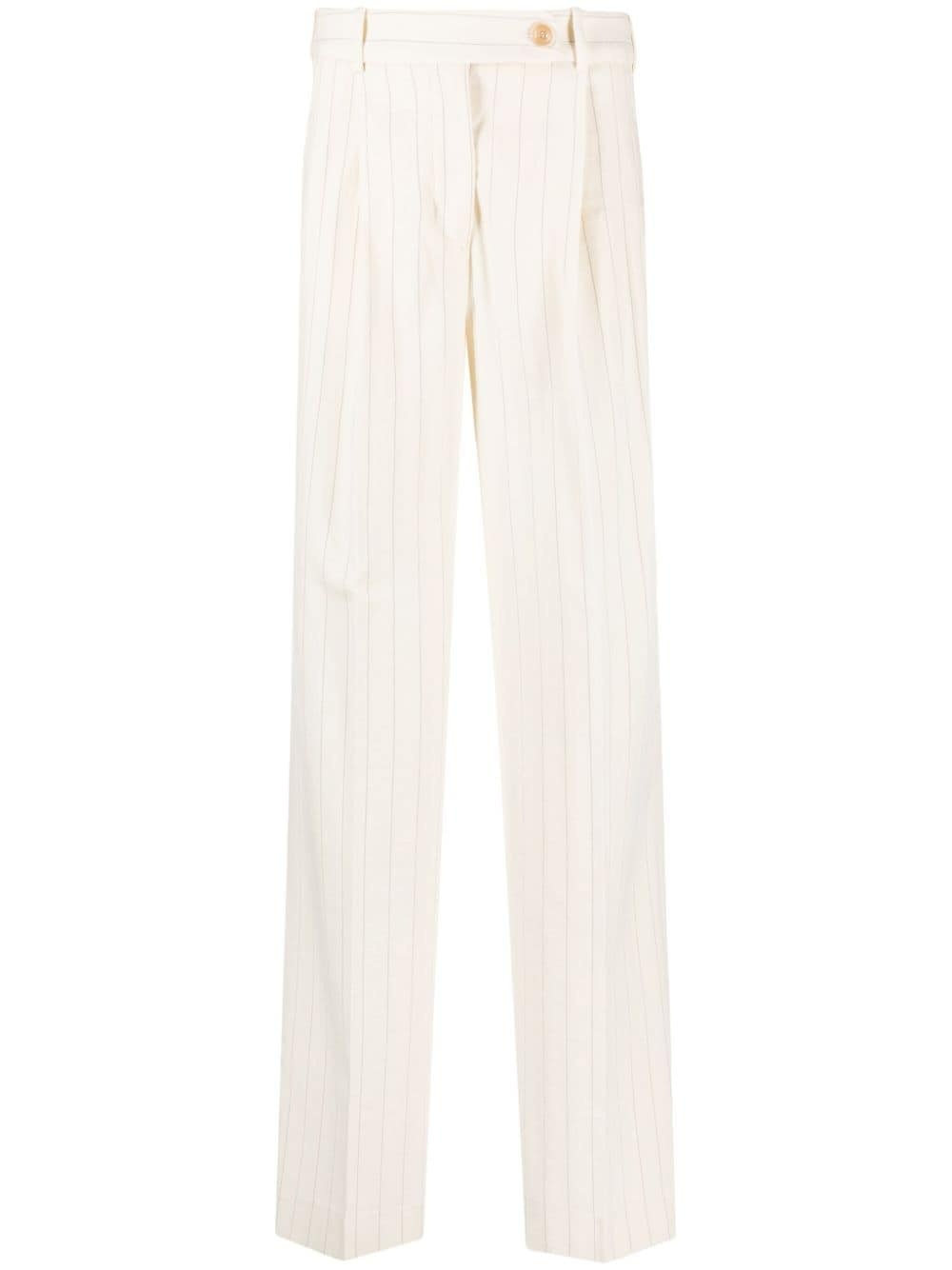 pinstriped wool-blend wide-leg trousers - 1