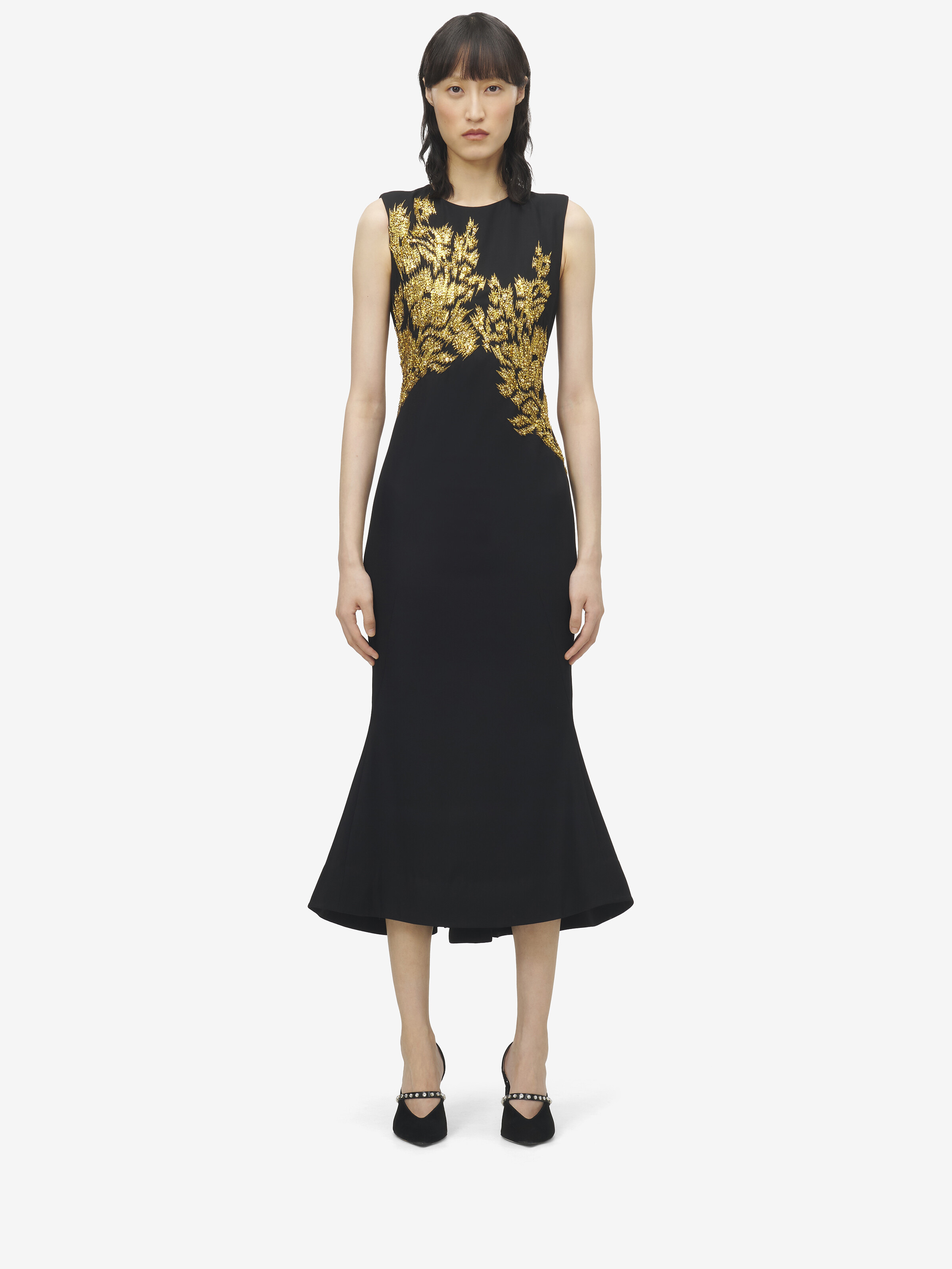 Warped Floral Embroidery Midi Dress - 2