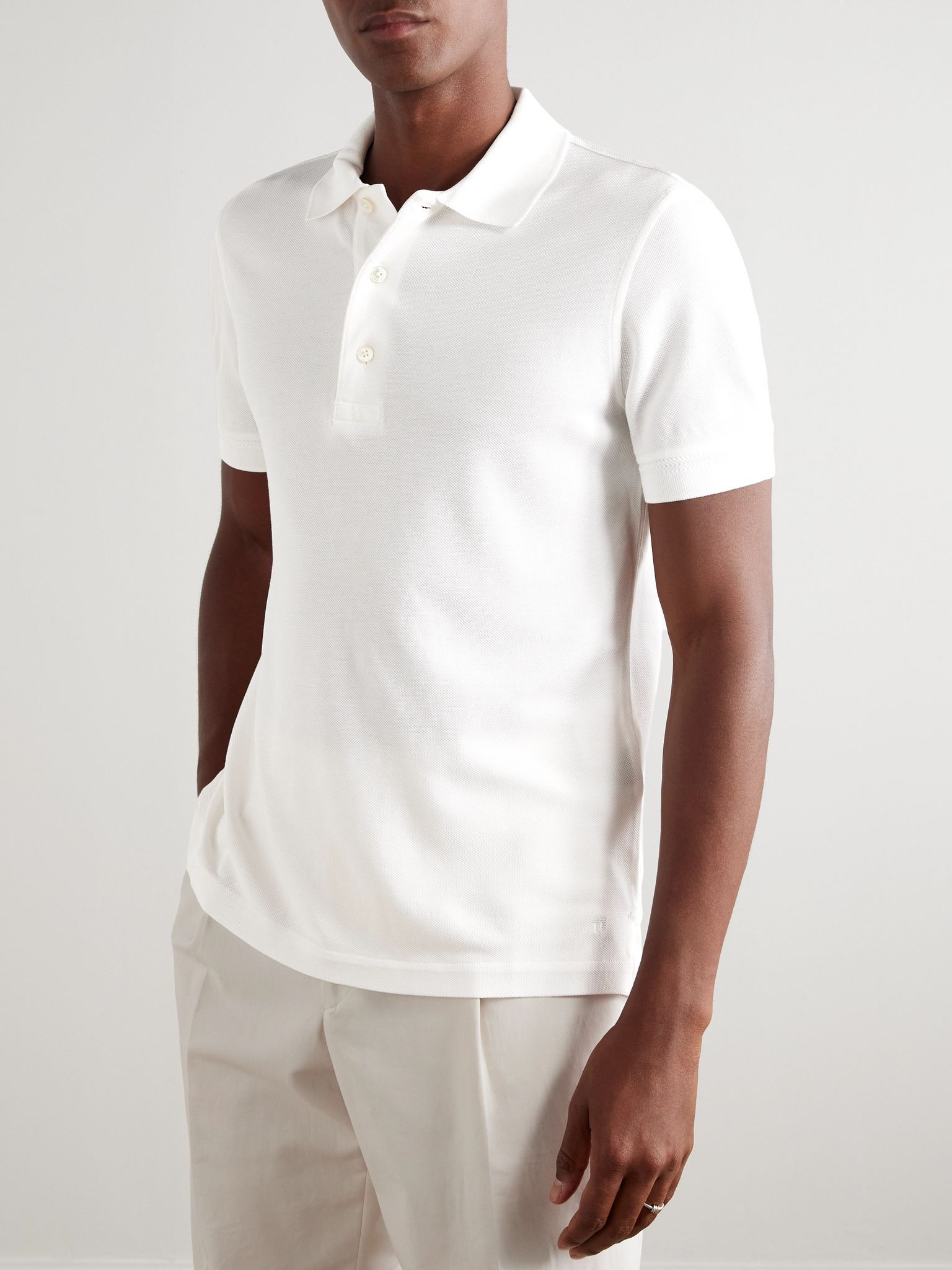 Slim-Fit Lyocell and Cotton-Blend Piqué Polo Shirt White - 3