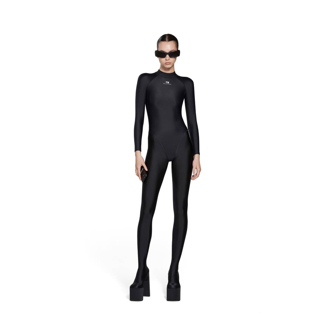 Women's Sporty Tech Long Sleeve Swimsuit in Black - 4