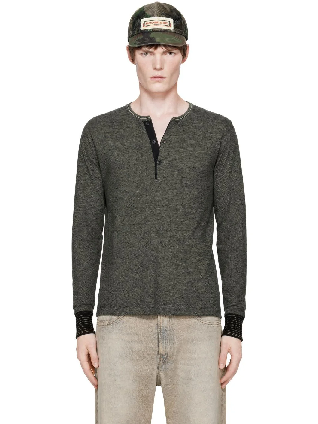 Black Indigo Jacquard Henley - 1