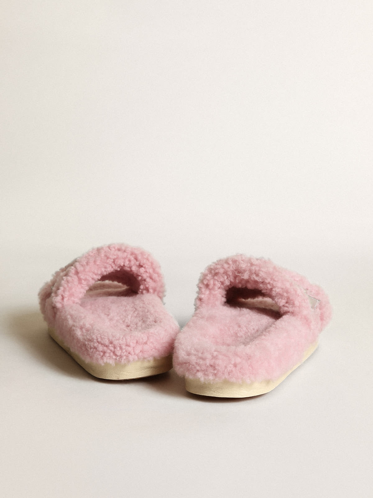 Poolstar model in pink shearling with silver laminated leather star - 5