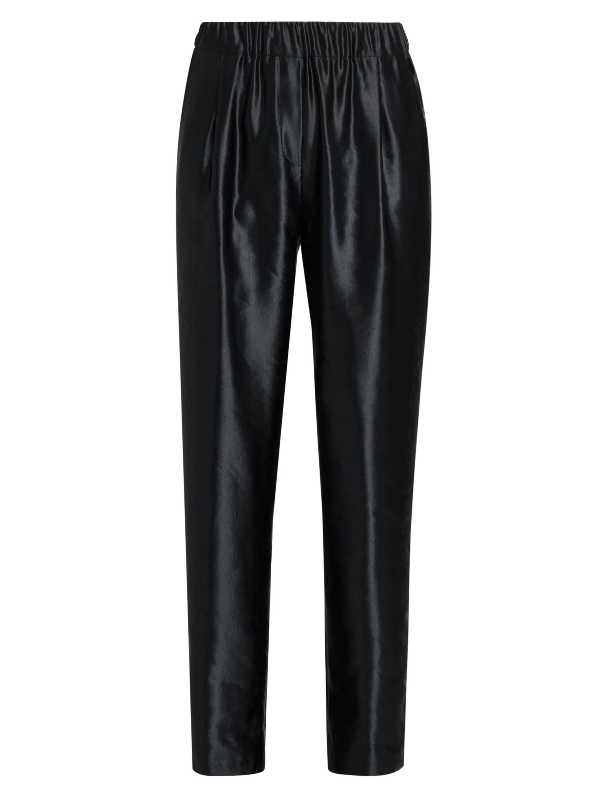Women's Satin Linen-Silk Pants - Black - 1