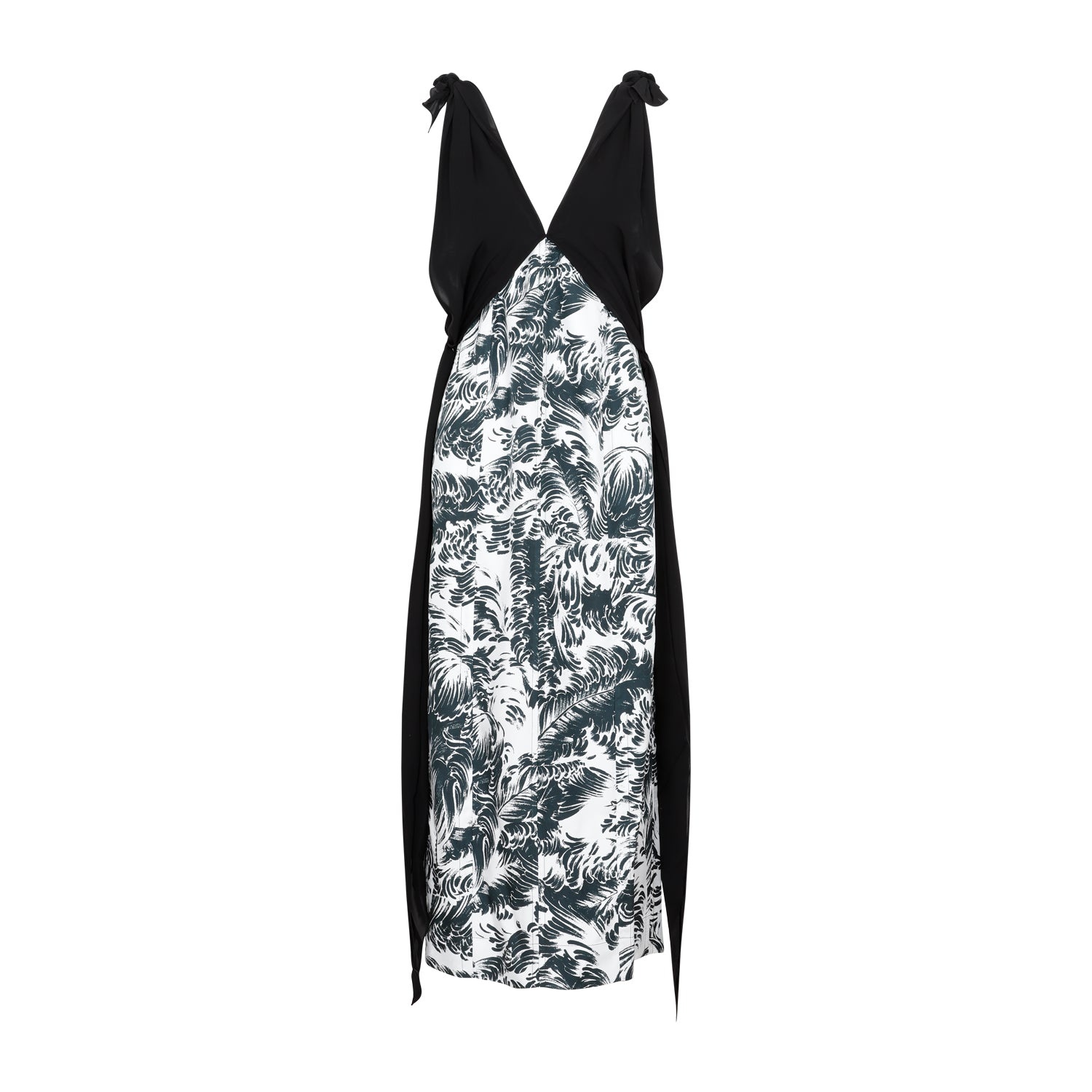 ワンピース Bottega Veneta Printed Silk Dress BOTTEGA VENETA Tasseled printed silk and cotton-blend