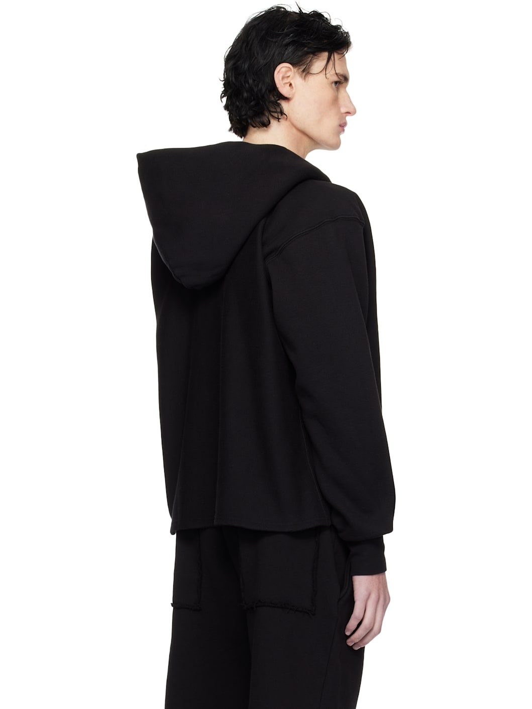 Black Heavyweight Raw Cropped Hoodie - 3