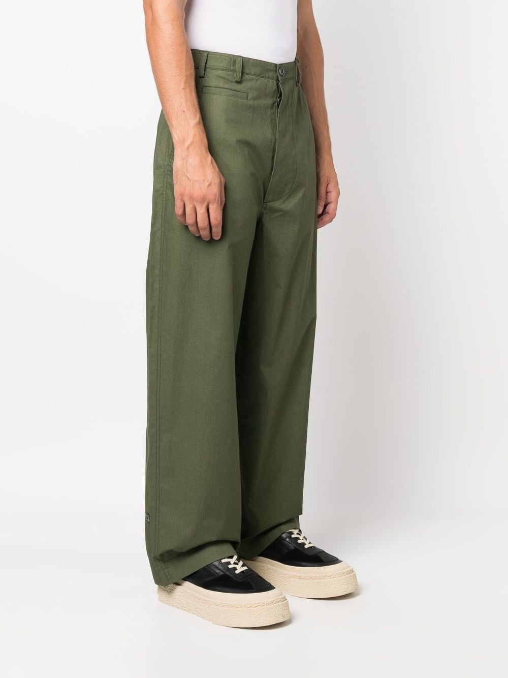 mid-rise wide-leg cotton trousers - 3
