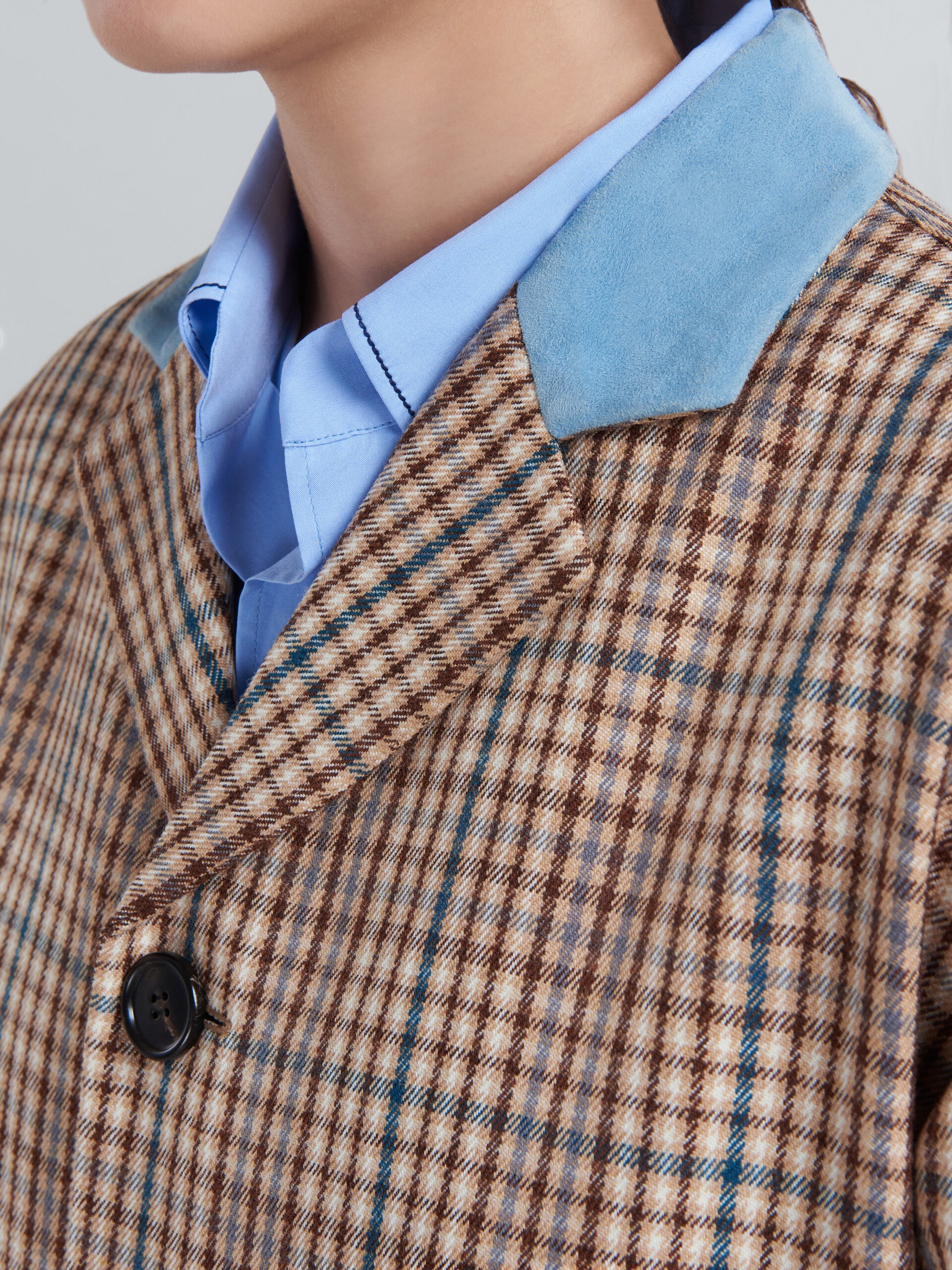 BEIGE CHECK WOOL COAT - 5