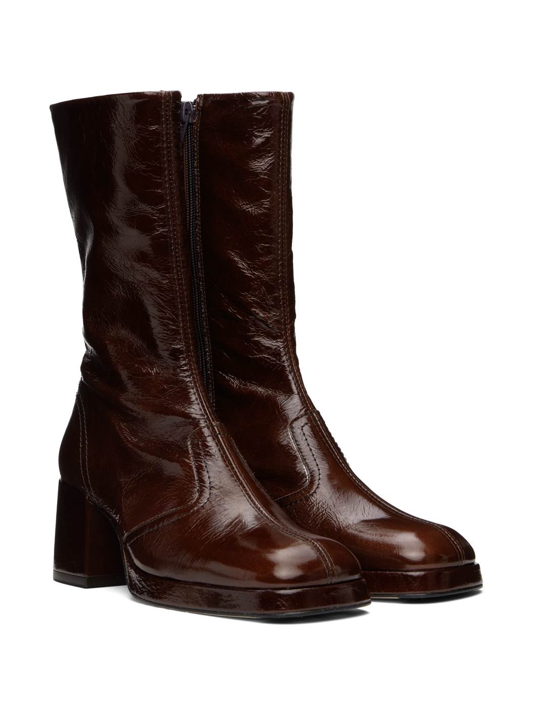 Brown Cass Patent Boots - 4
