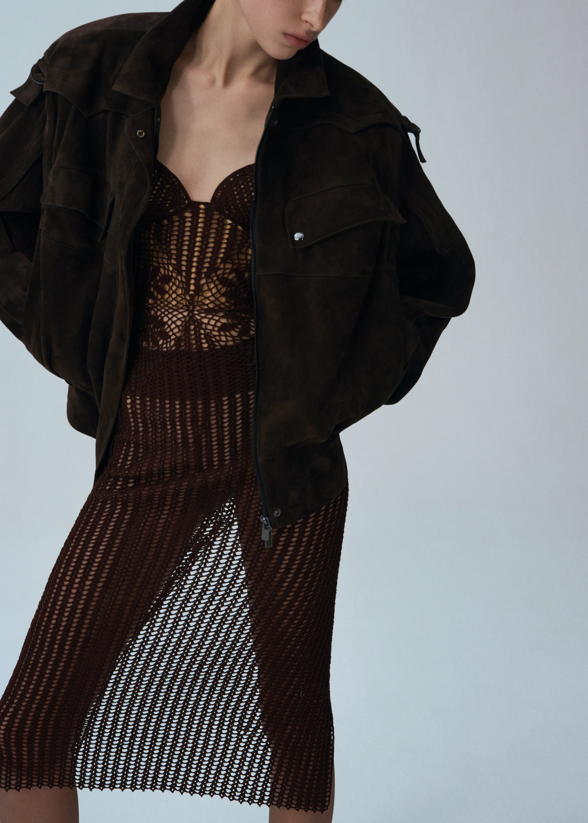 Cargo jacket in brown suede - 4