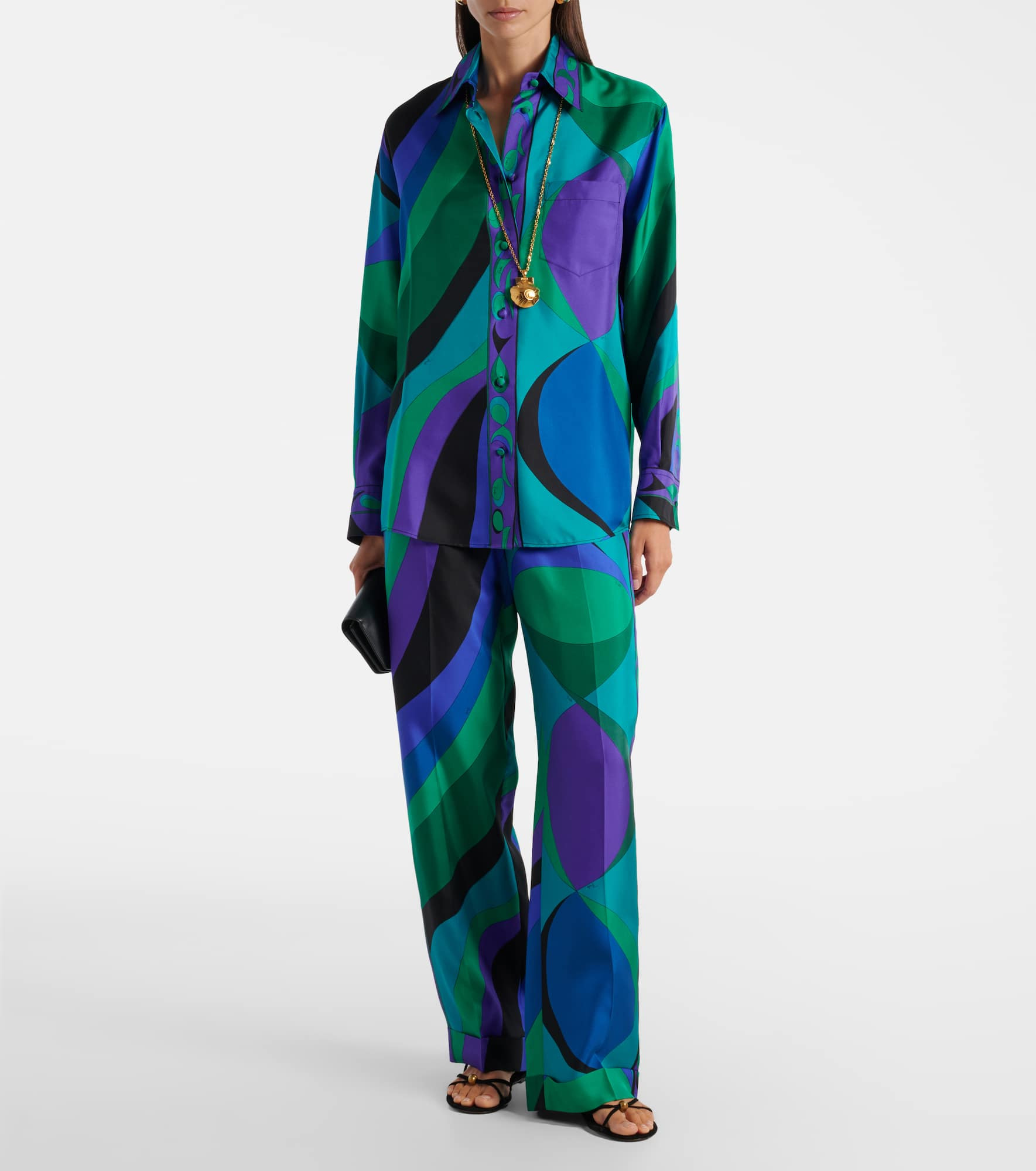 Printed silk wide-leg pants - 2