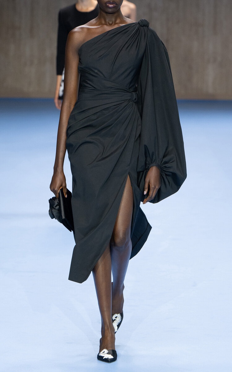 Asymmetric Cotton Poplin Midi Dress black - 5