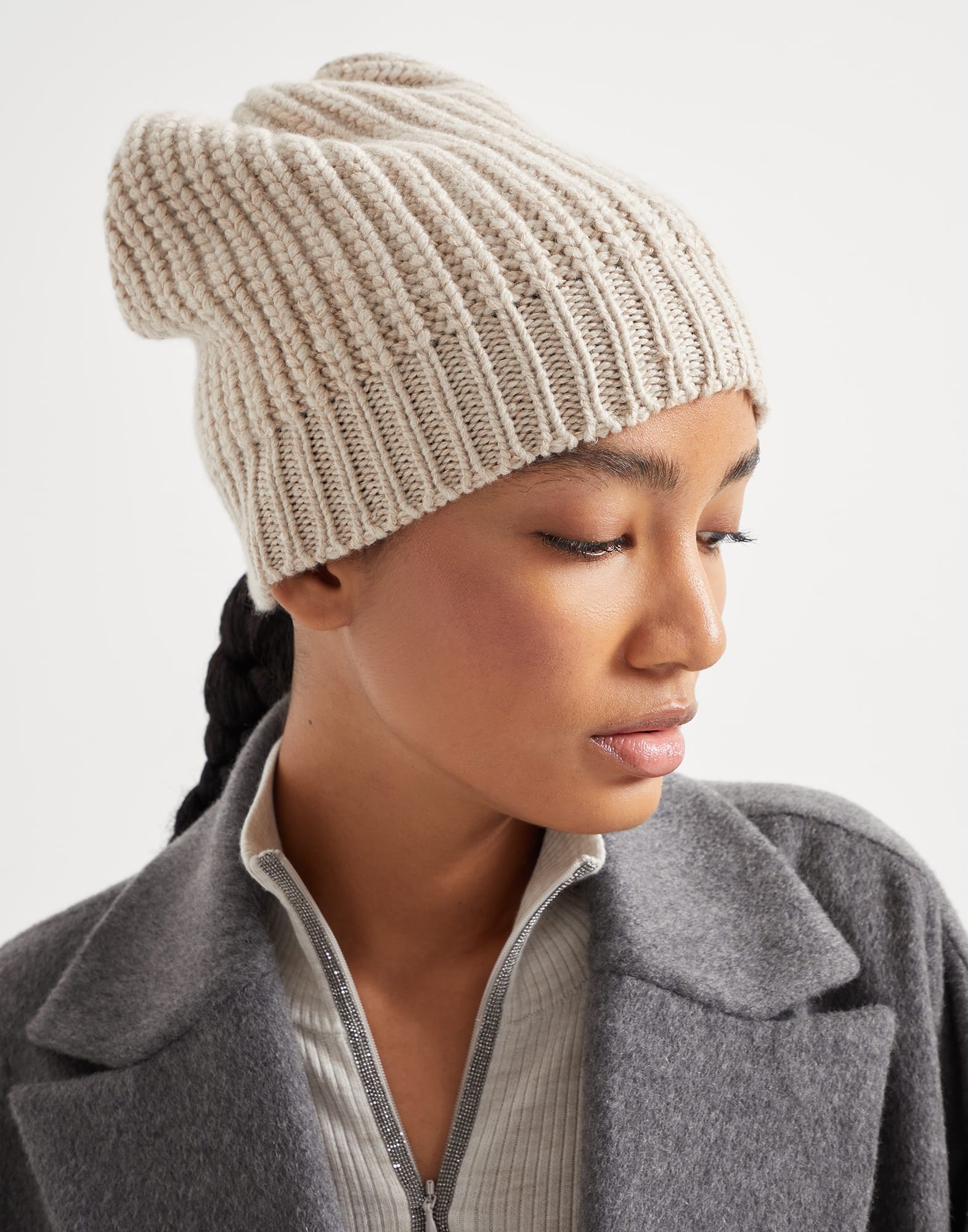 Cashmere and silk Diamond yarn knit beanie - 3