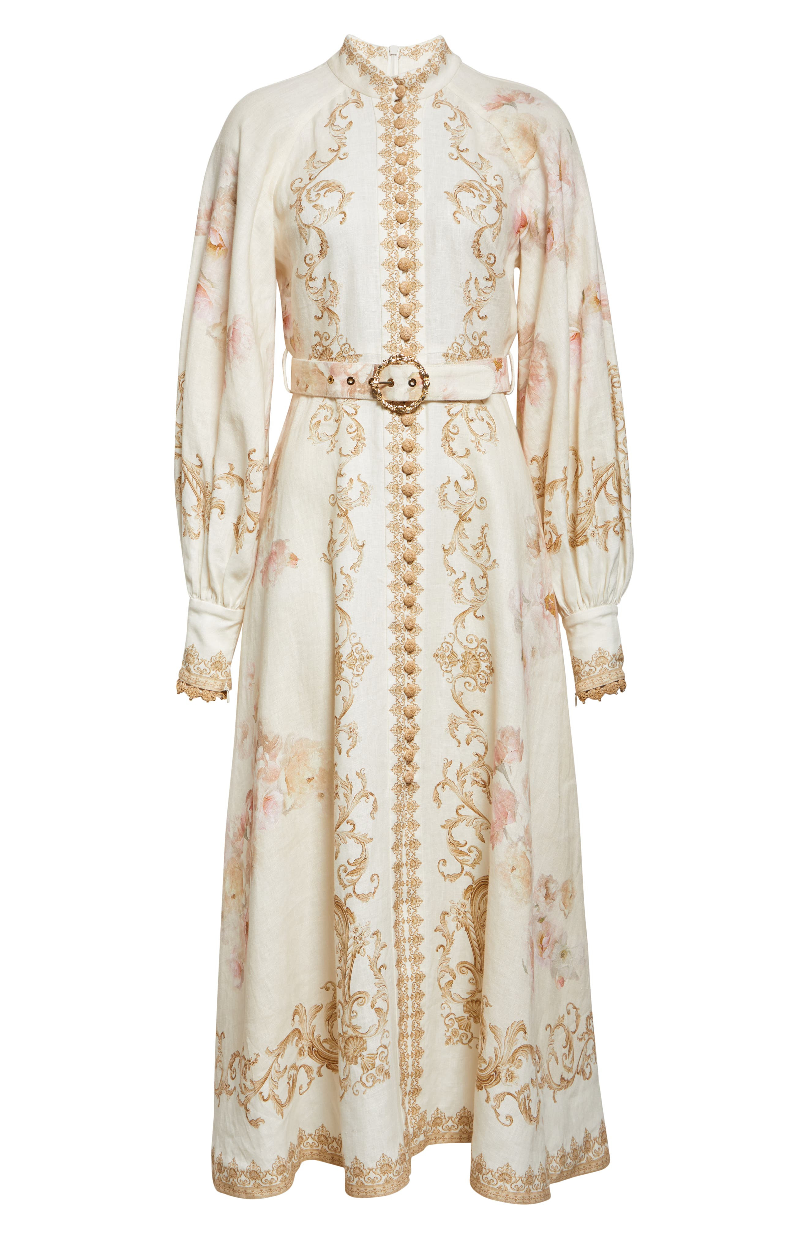Zimmermann Hypnotic Long Sleeve Belted Linen Maxi dress in Cream Peony at Nordstrom - 5