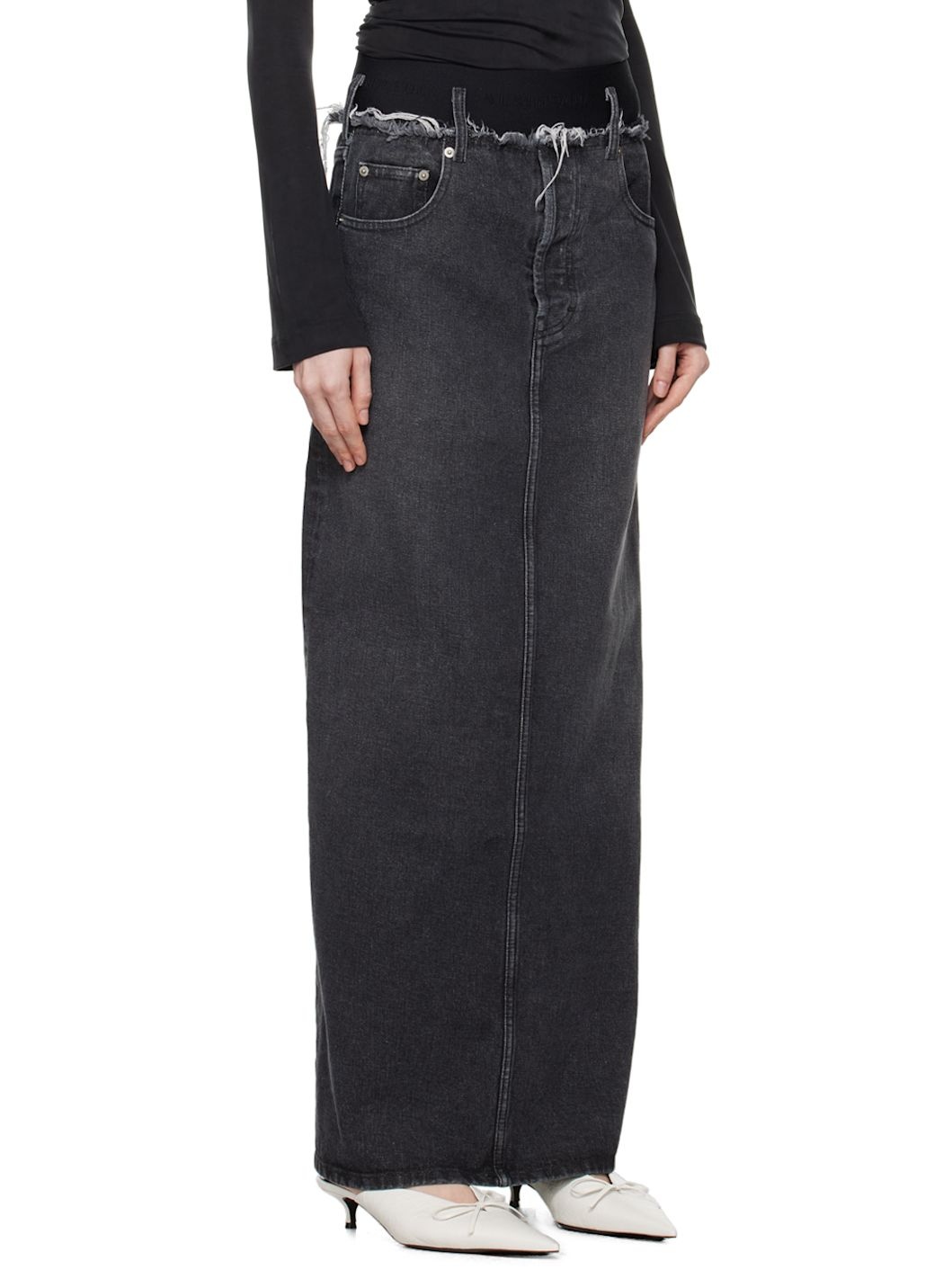 Gray Frayed Edge Denim Maxi Skirt - 2