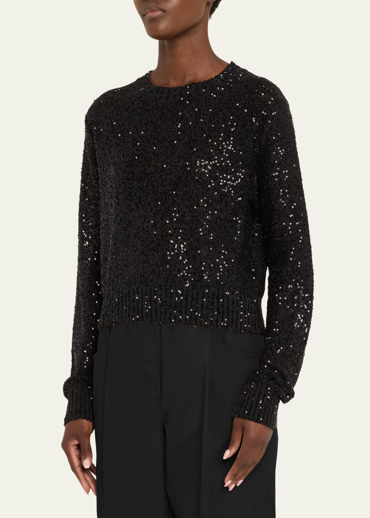 Paillette Linen-Cashmere Crewneck Sweater - 4