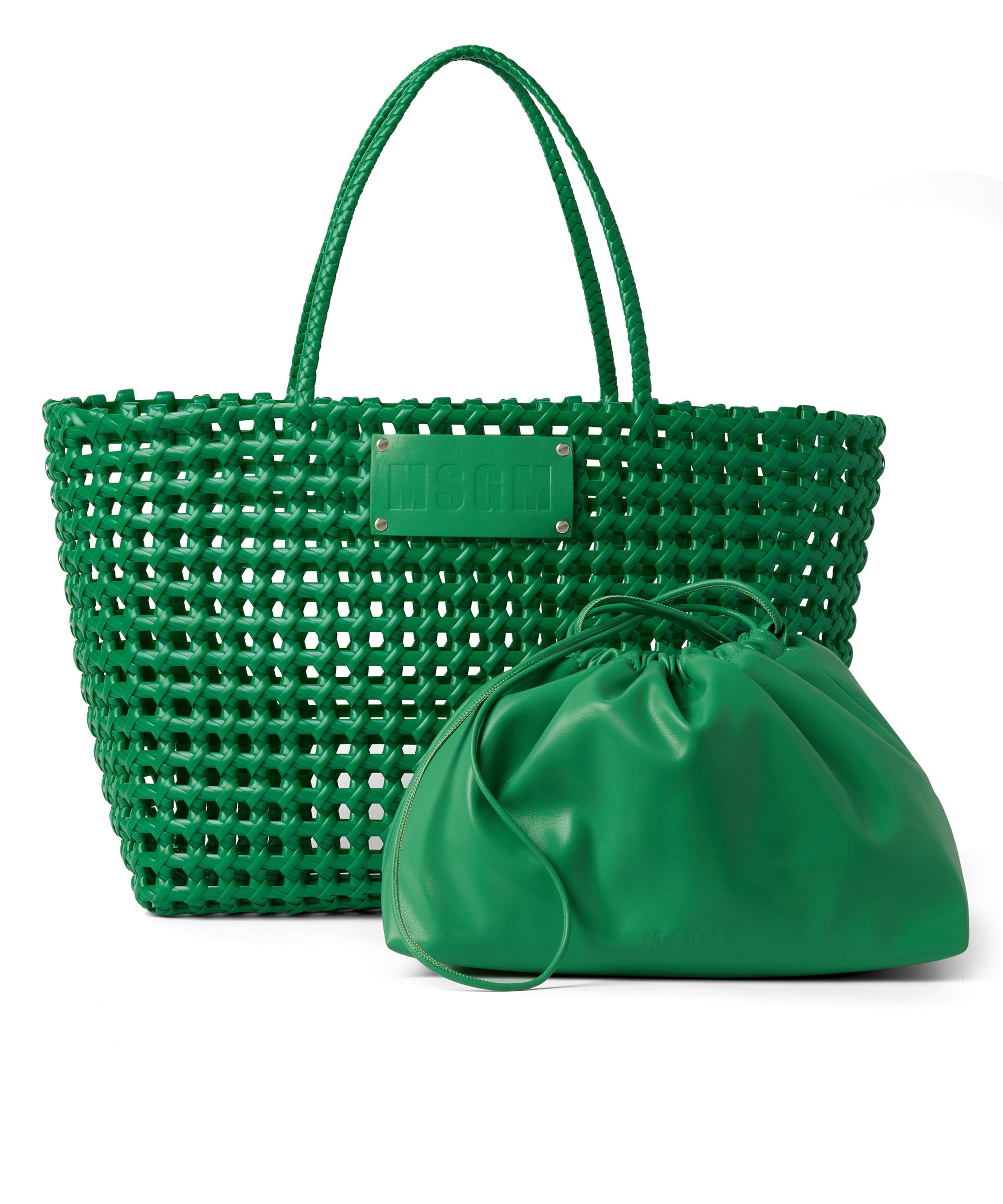 Faux leather basket net bag with accompanying mini pouch - 4