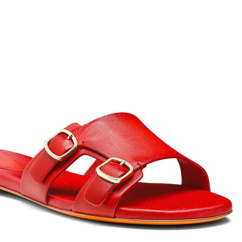 Women's red leather double-buckle Didi slide sandal 5