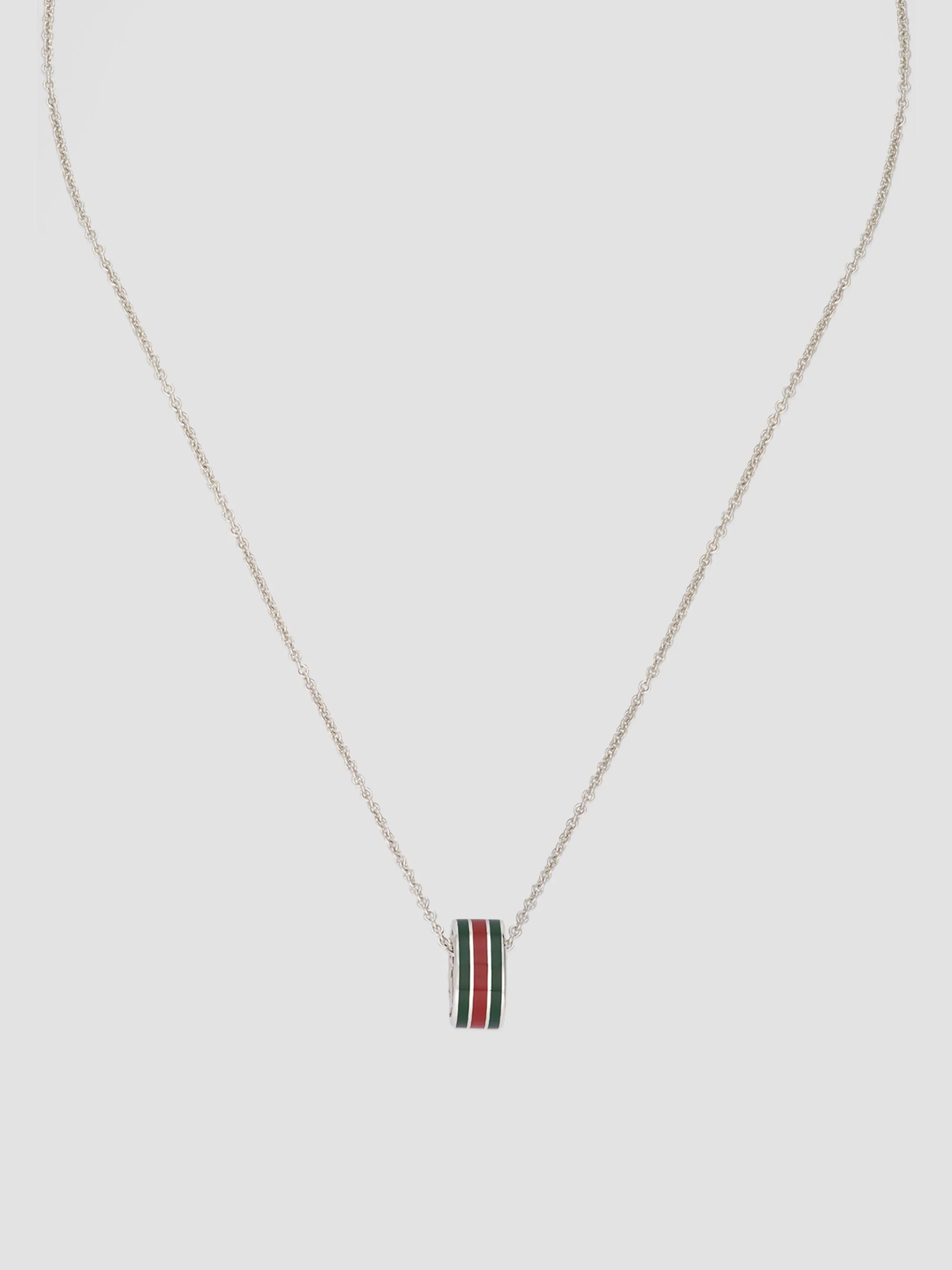 Women's Interlocking Sterling Silver & Enamel Pendant Necklace - Silver Green Enamel - 1