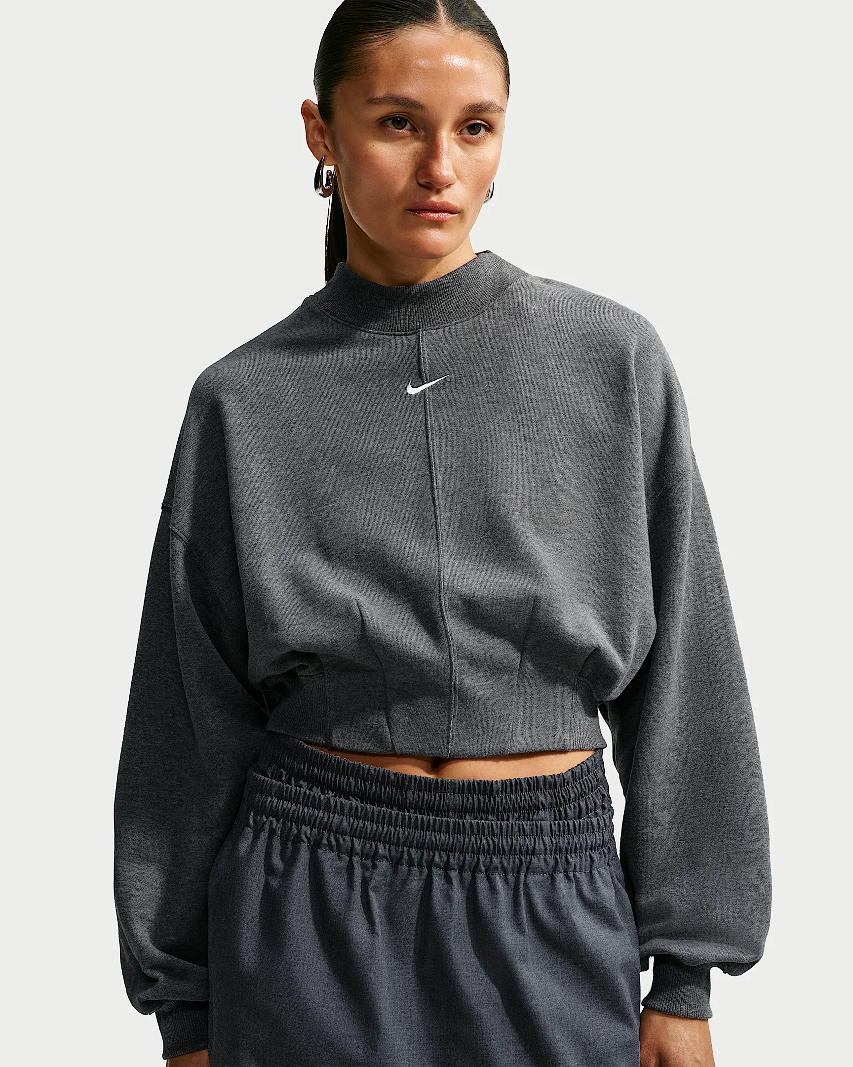 Nike Studio Fleece Lightweight Women's Oversized Cropped Pleated Crew - 1