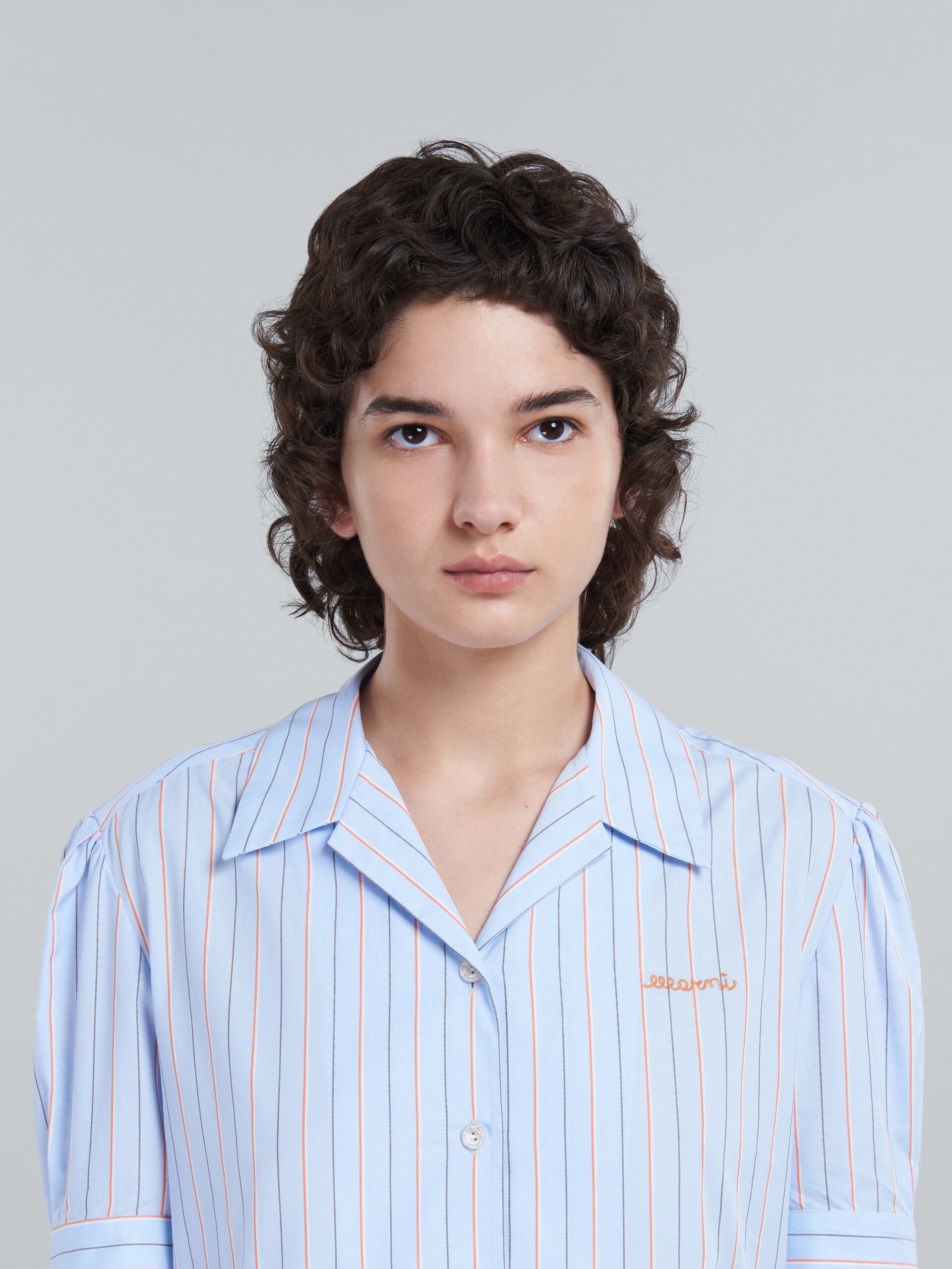 SHORT DRESS IN LIGHT BLUE STRIPED BIO POPLIN - 4