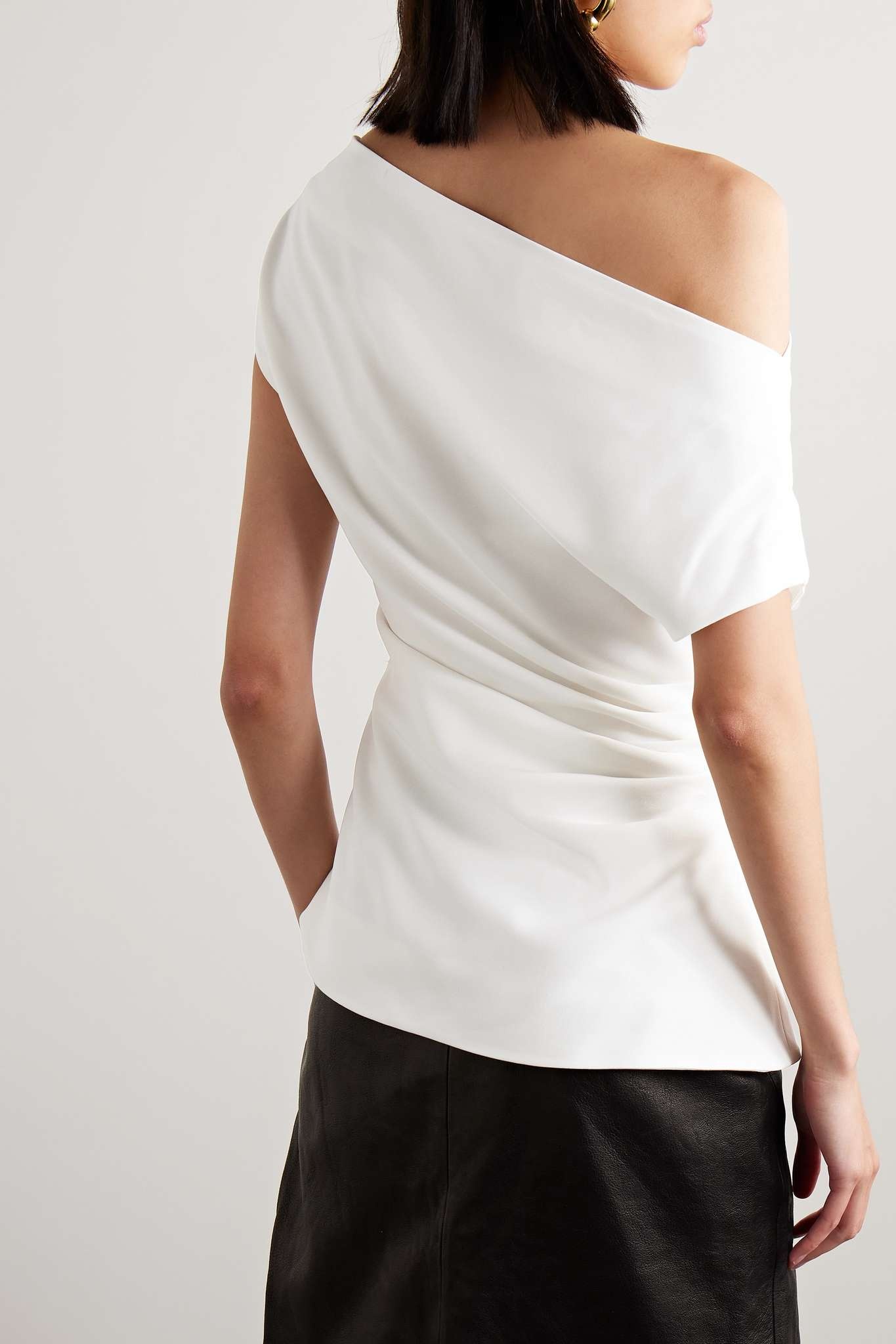 One-shoulder draped stretch-crepe top - 3