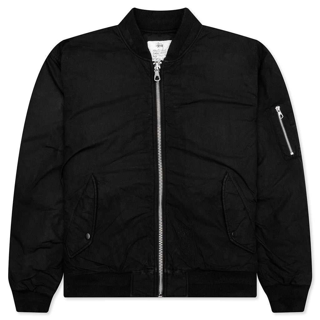 Stüssy QUILTED BOMBER WAXED - BLACK | feature | REVERSIBLE