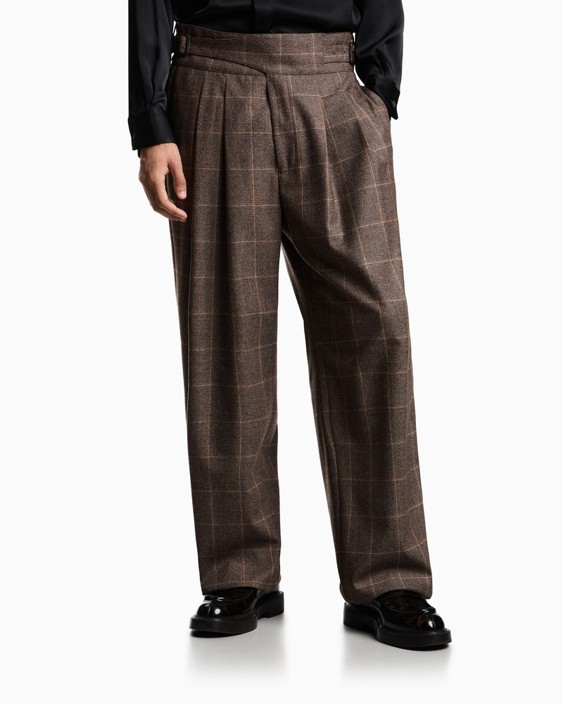 EMPORIO ARMANI CHECK-MOTIF FLANNEL TROUSERS WITH PLEATS outlook